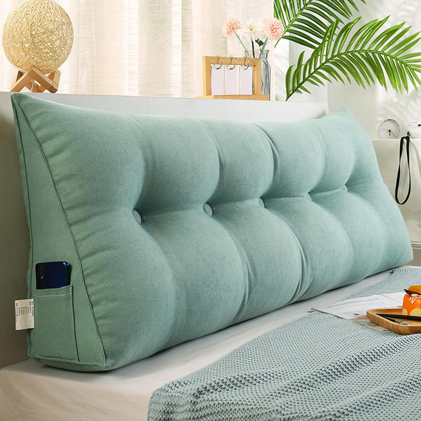 Beige Headboard Lumbar Pillow for Bay Window & Sofa, 60x50x20cm Back Support Cushion, Ideal Bed Headrest & Tatami Backrest for Bedroom Comfort (Blue1 100 * 50 * 20cm)