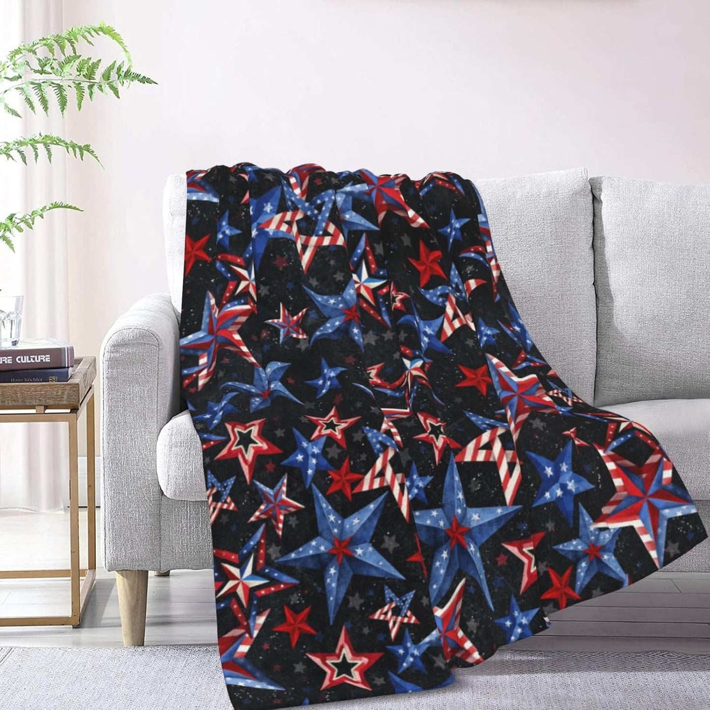 American Patriotic Fuzzy Throw Blanket for Women Men Girls Boys Soft Cozy Fleece Blankets for Bedroom Living Rooms Sofa Couch 60"x50"