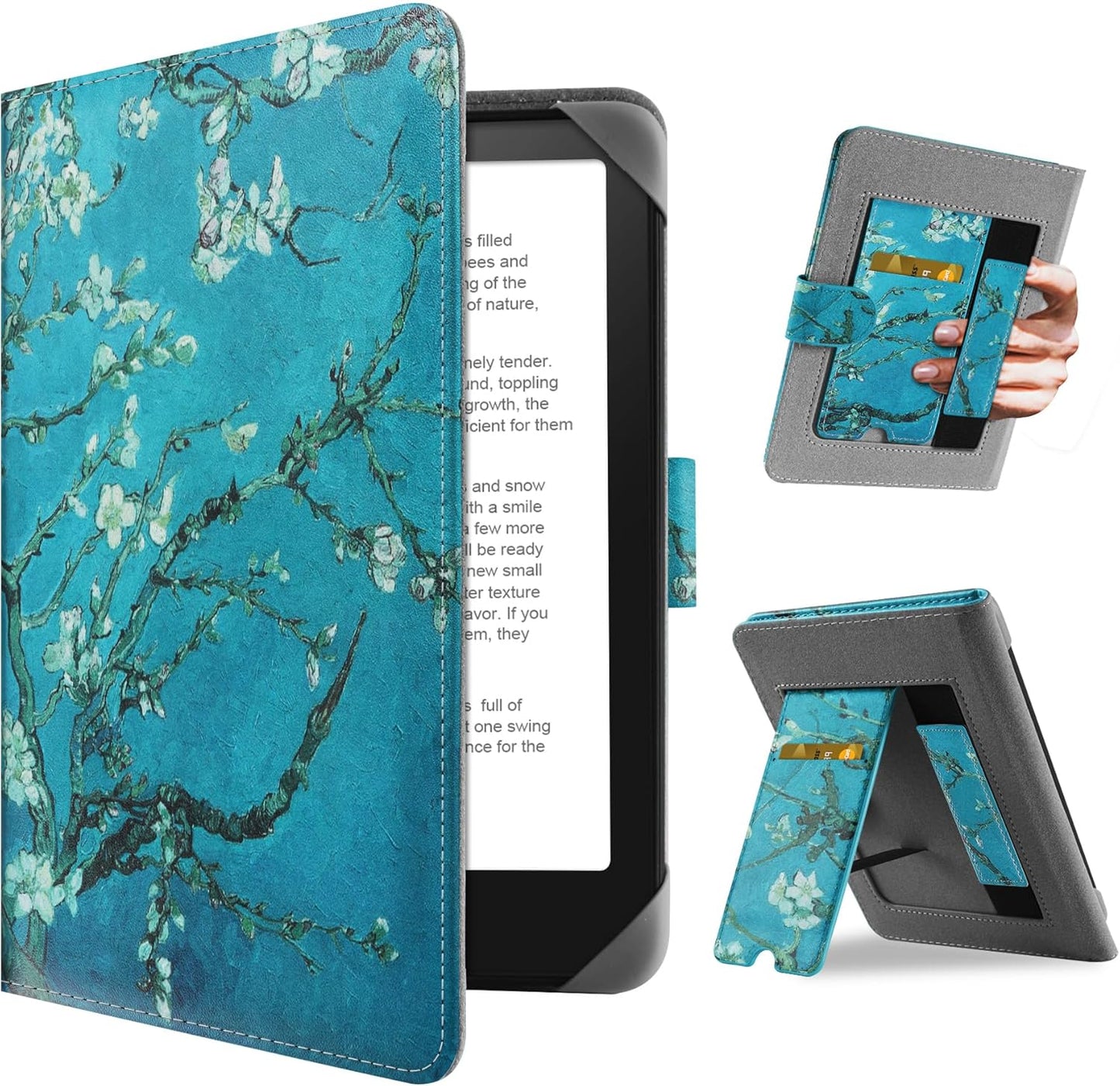 Universal Case for 7 inch Kindle Paperwhite/Colorsoft 2024 Compatible with 6.8" Paperwhite Kobo Clara HD/Kobo Clara 2E eReader Protective Cover with Foldable Stand Built-in Pocket,Flower