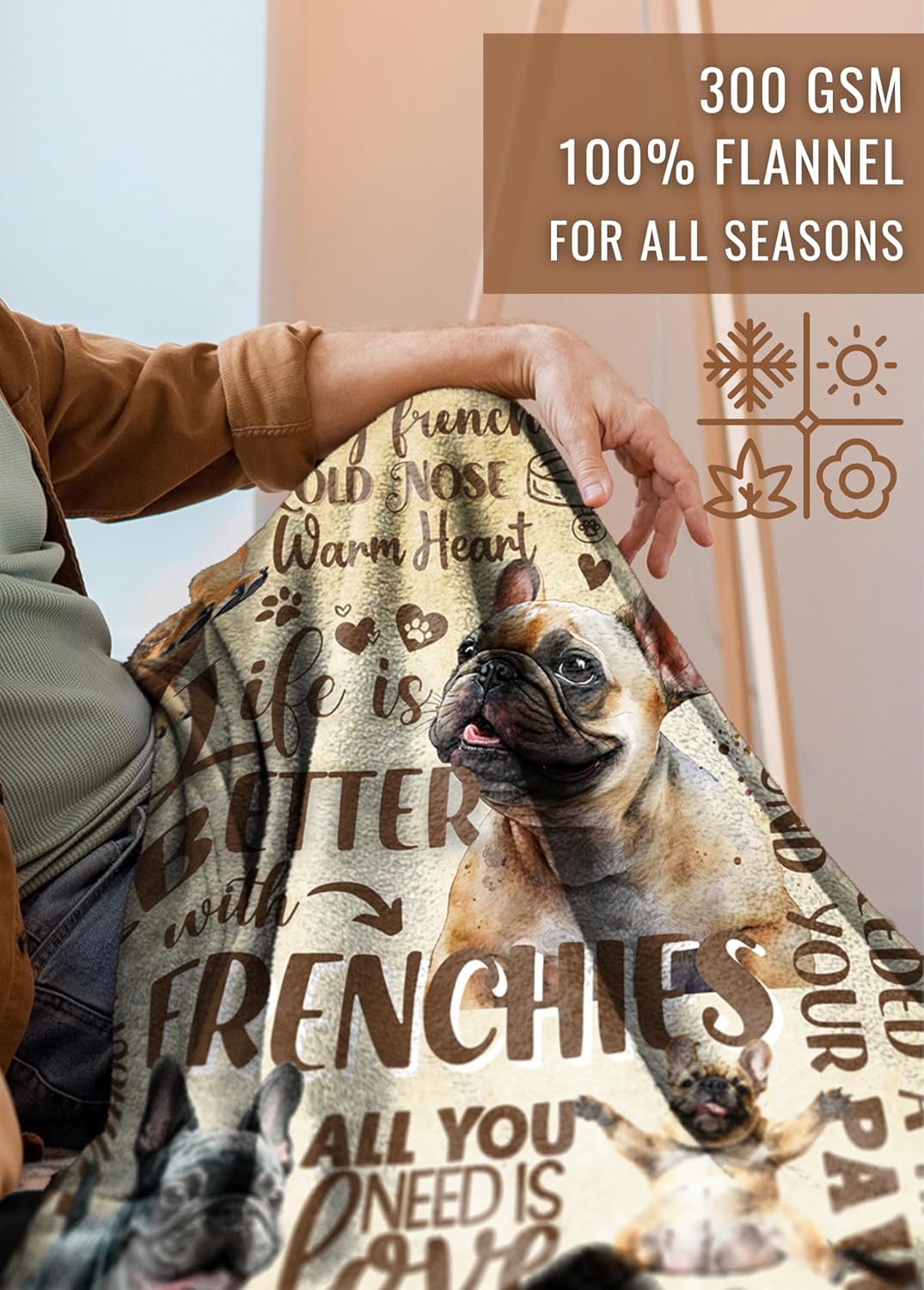 French Bulldog Gifts, Frenchie Gifts for Women, Super Soft Skin Friendly Flannel Blanket 50 x 65 inch