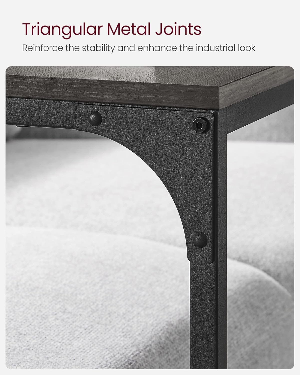 VASAGLE C-Shaped End Table, Side Table for Sofa, Couch Table with Metal Frame, Small TV Tray Table for Living Room, Bedroom, Ebonized Oak Finish and Black ULET353B42