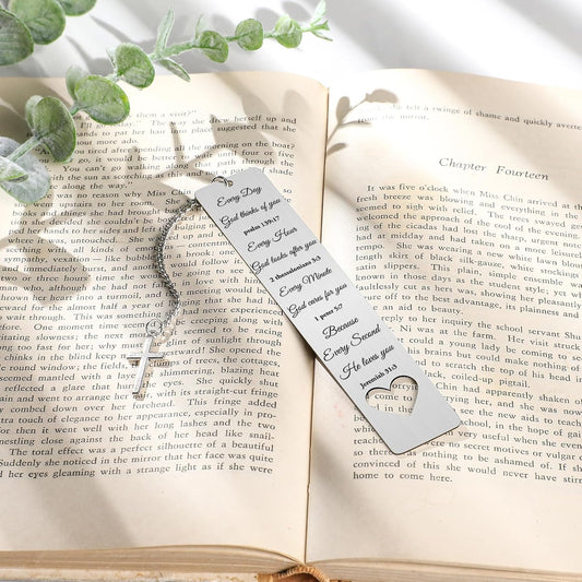 Bible Verse Metal Bookmark Gift - Christening Bookmarks Gifts for Women Men Inspirational Baptism Birthday Gift for Book Lovers Bookworms Book Club Religious Reading Gift, Silver