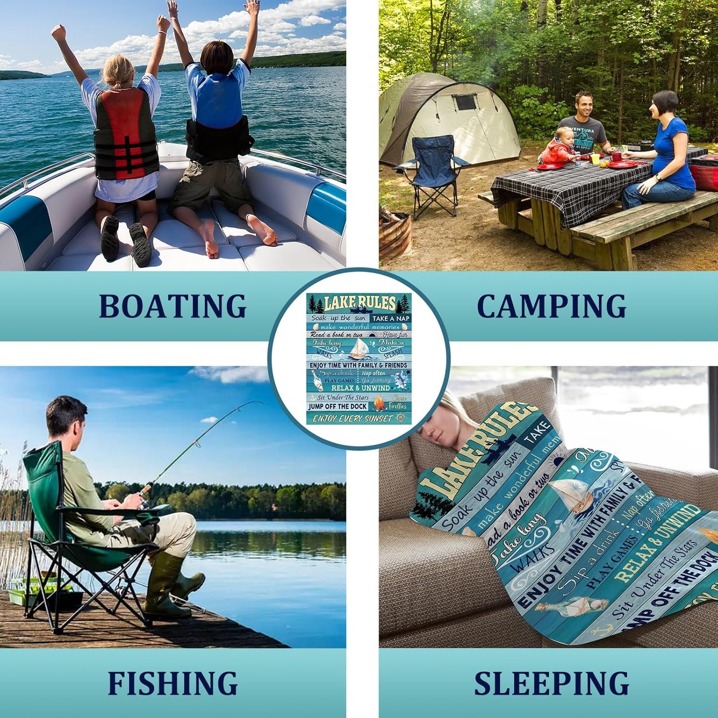 Lake House/Life Gifts for Women Men, Boating/Fishing/Ocean Gifts, House Decor for Home Bed Sofa Lake Rules Flannel Throw Blanket, 50" x 60"