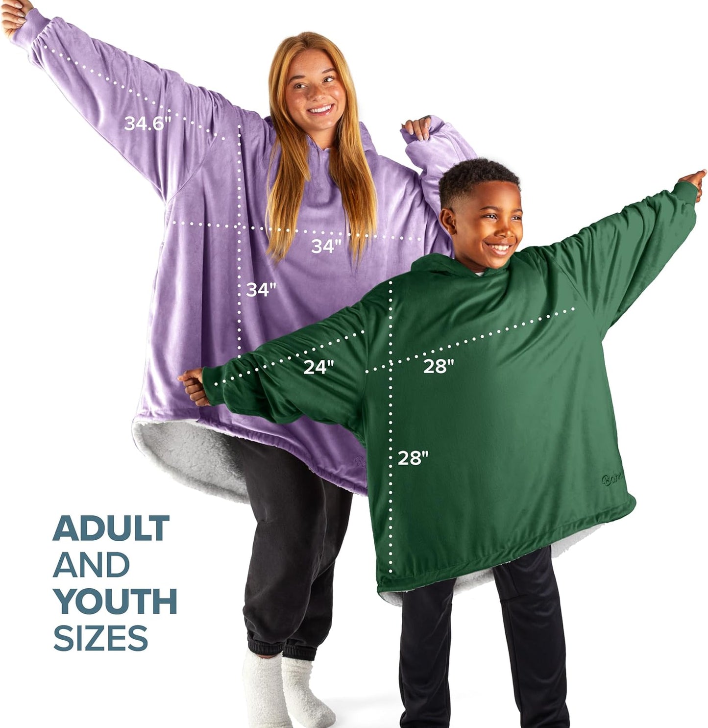 Bare Home Wearable Blanket Hoodie - Soft Plush Sherpa - Warm and Cozy - Oversized Wearable Blanket - Adult & Kid Sizes