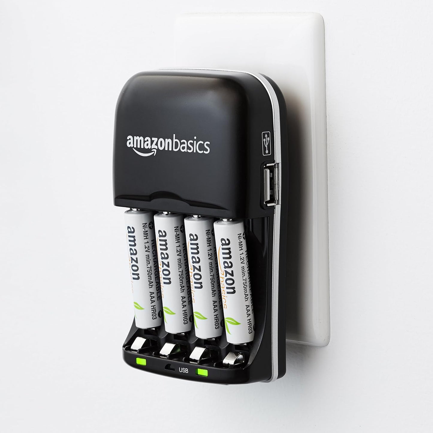 Amazon Basics Rechargeable Battery Charger for AA & AAA Ni-MH Batteries with USB Port, Portable, Travel-Friendly, Over-Charge Protection, Black