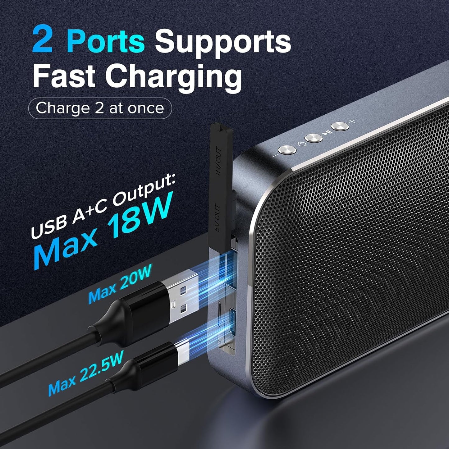 AFK Bluetooth Speaker with Portable Charger,Wireless Speaker with 22.5W Fast Charging Battery Pack for Outdoor,Travel,Home,Holiday Birthday Gifts