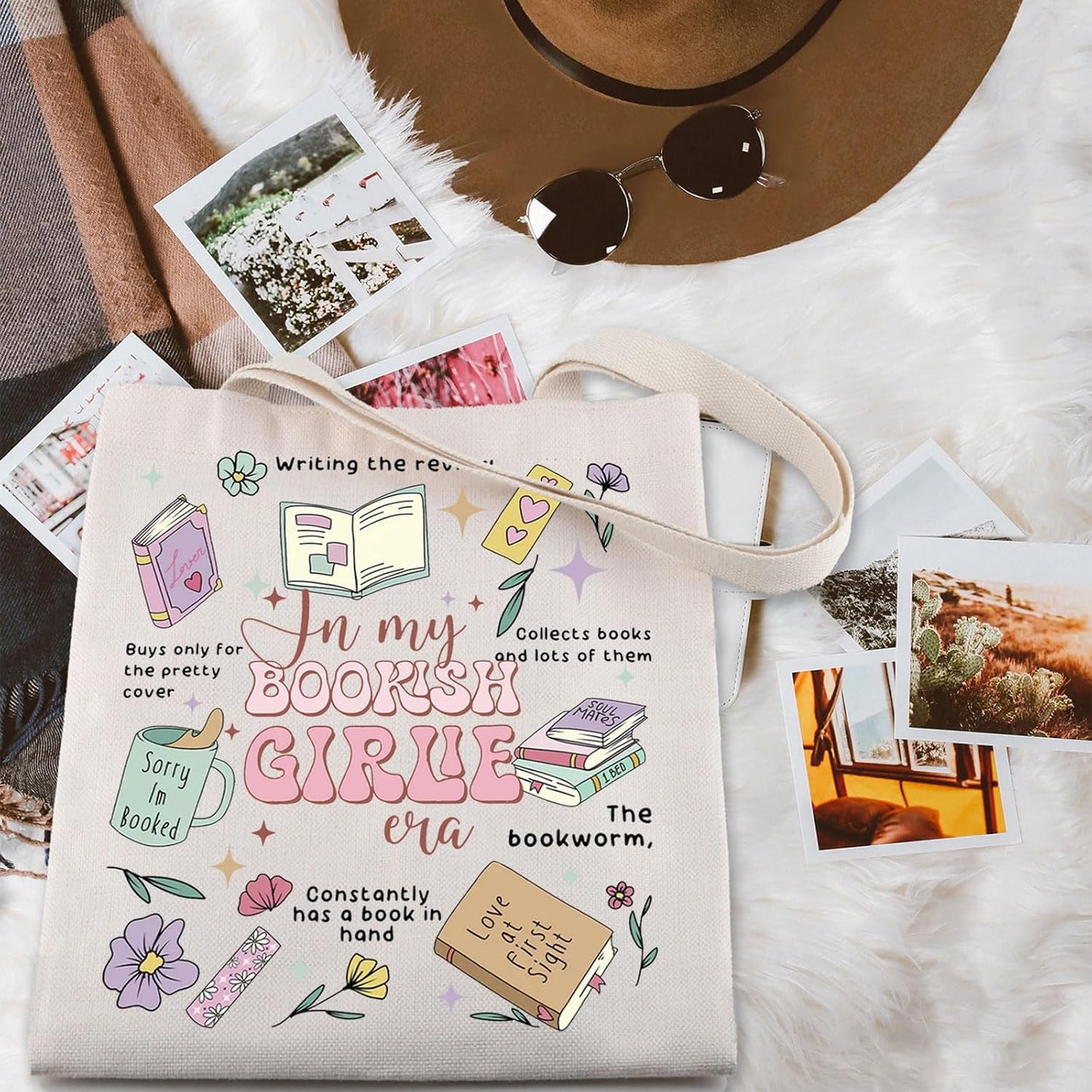 ENSIANTH In My Bookish Girlie Era Romance Reader Tote Bag, Bookaholic Gift for Book Lovers, Bookish Social Club Handbag