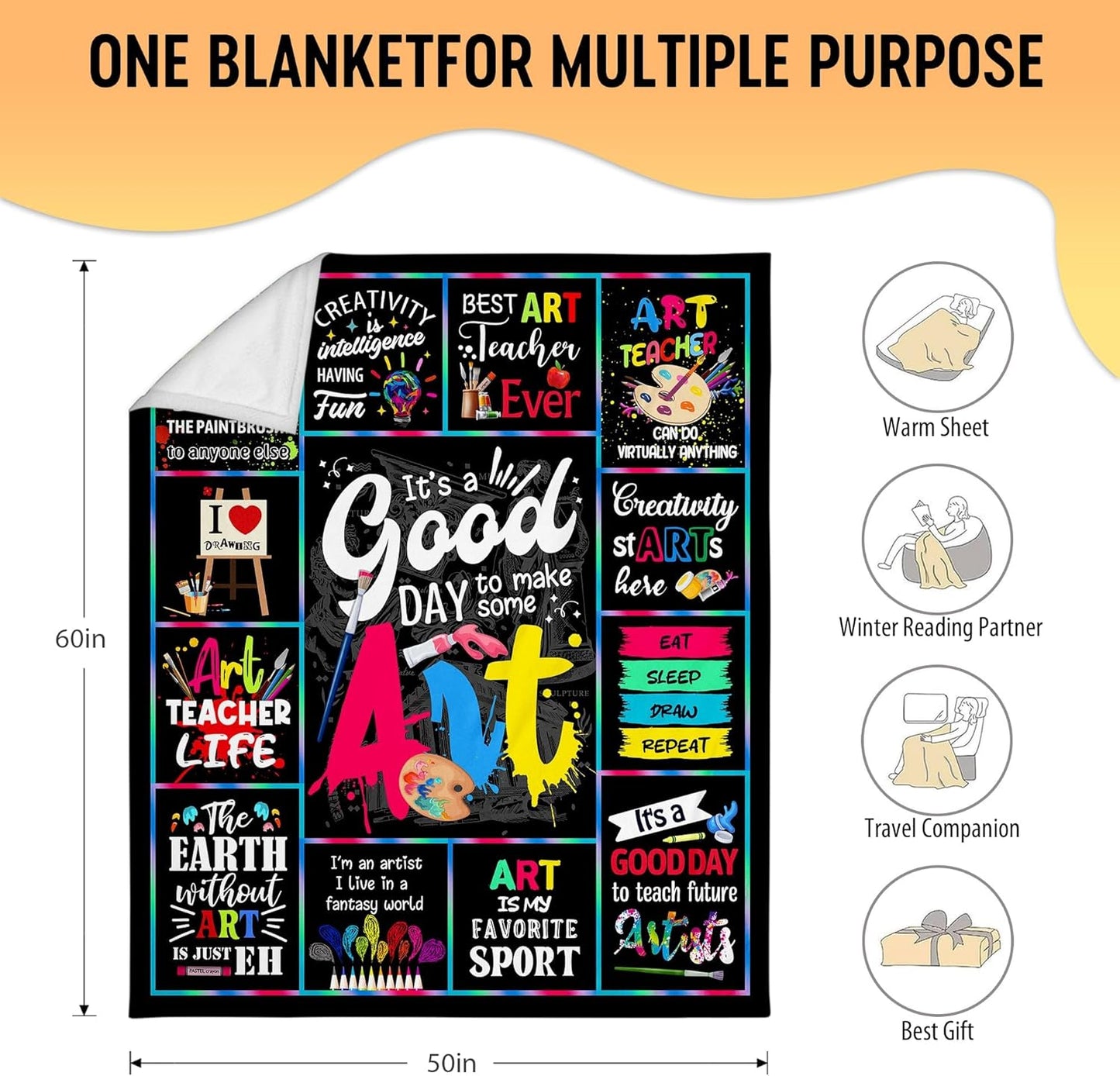 Best Gifts for Artists, Art Teacher Gifts, Art Teacher Appreciation Gifts, Art Gifts for Women, Men, Birthday Gift for Art Lovers, Artist Gifts for Christmas-Soft Fannel Throw Blanket 50"x60"