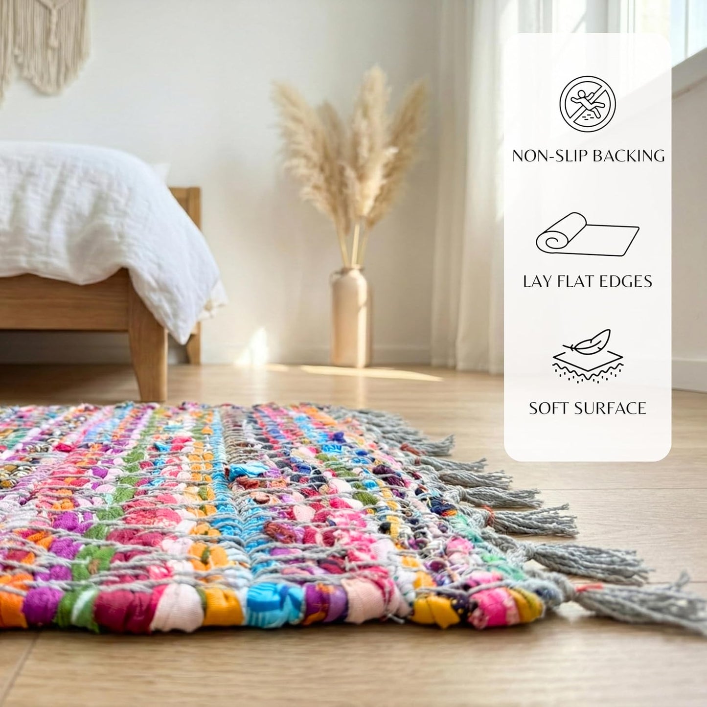 100% Cotton Rag Rug 24x36 - Multicolor Chindi Rug - Hand Woven & Reversible for Living Room Kitchen Entryway Rug -Multi Color