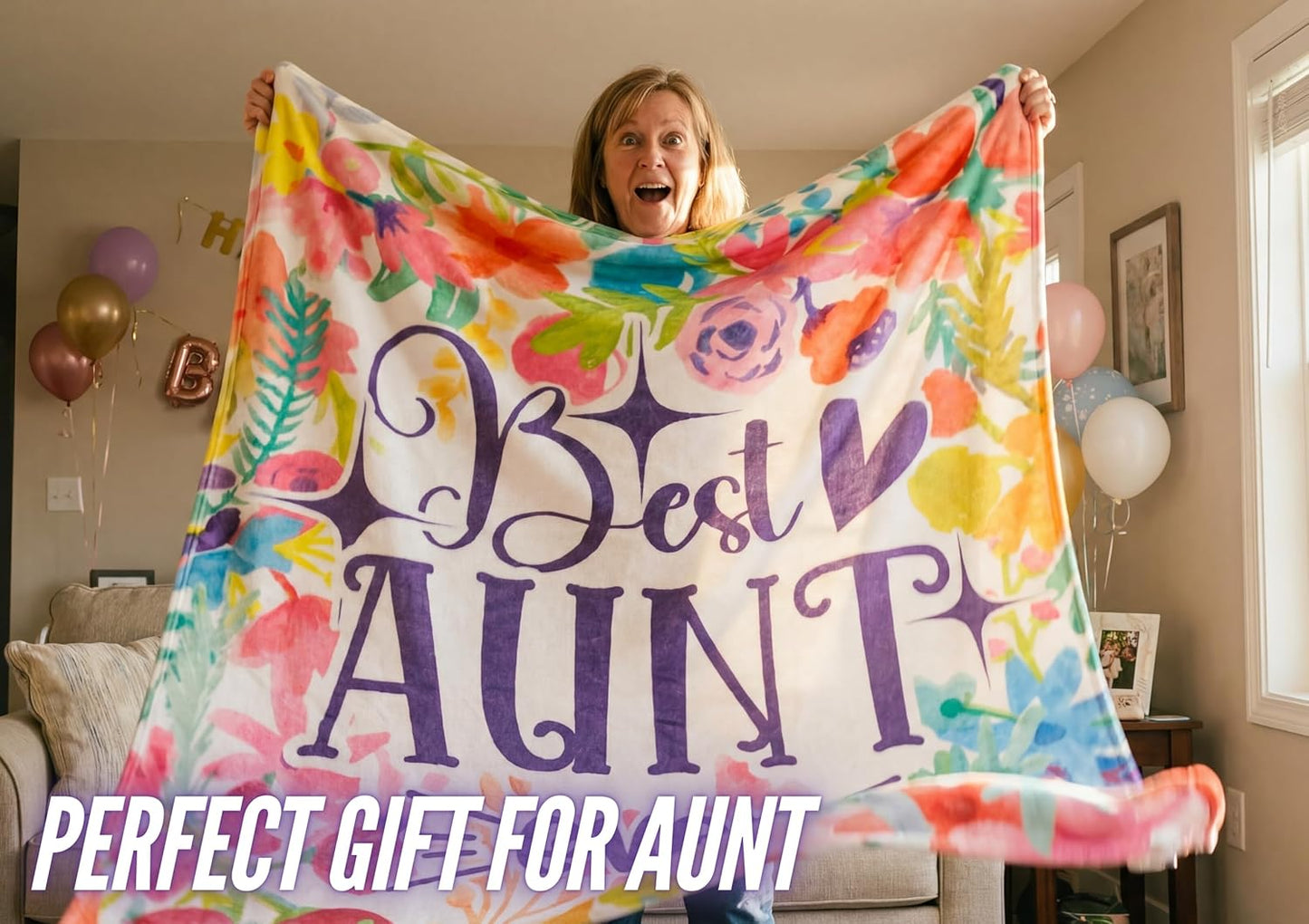 Aunt Gifts for Women, Gifts for Aunt, Flannel Throw Blankets on Mother's Day, Christmas, Birthday, 50" x 65", Flower