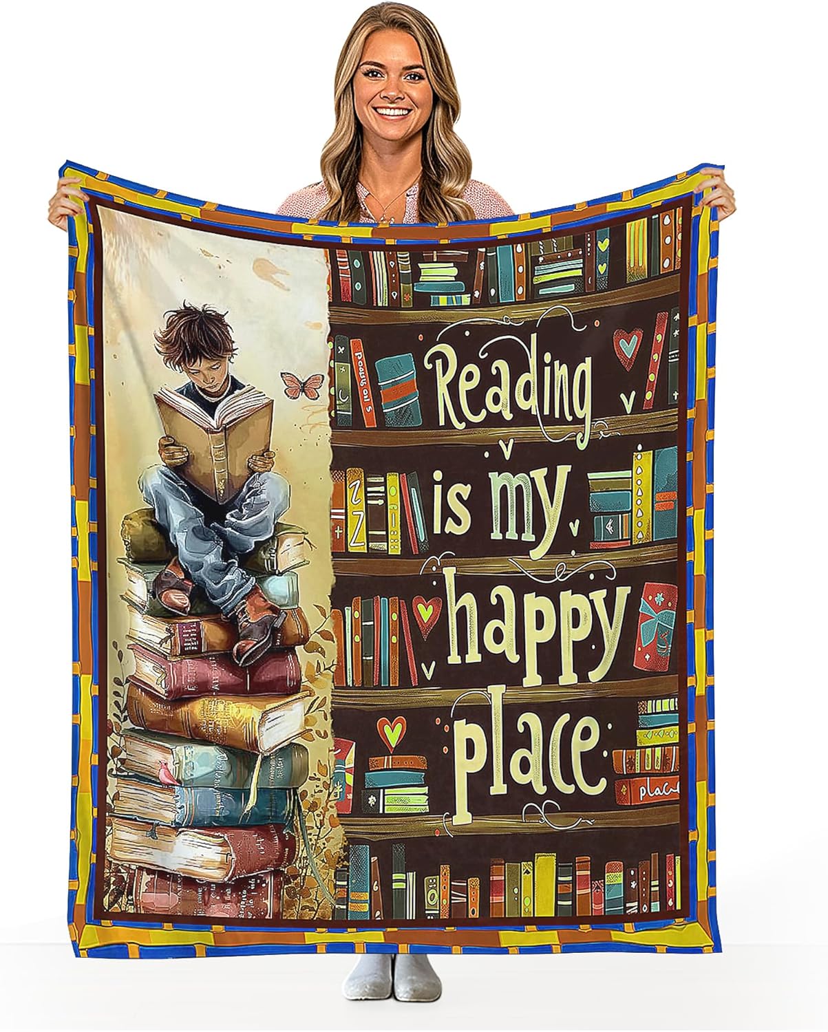 Book Lovers Throw Blanket, Super Soft Cozy and Warm Flannel Bedding Blanket, 50x40 Inch for Readers