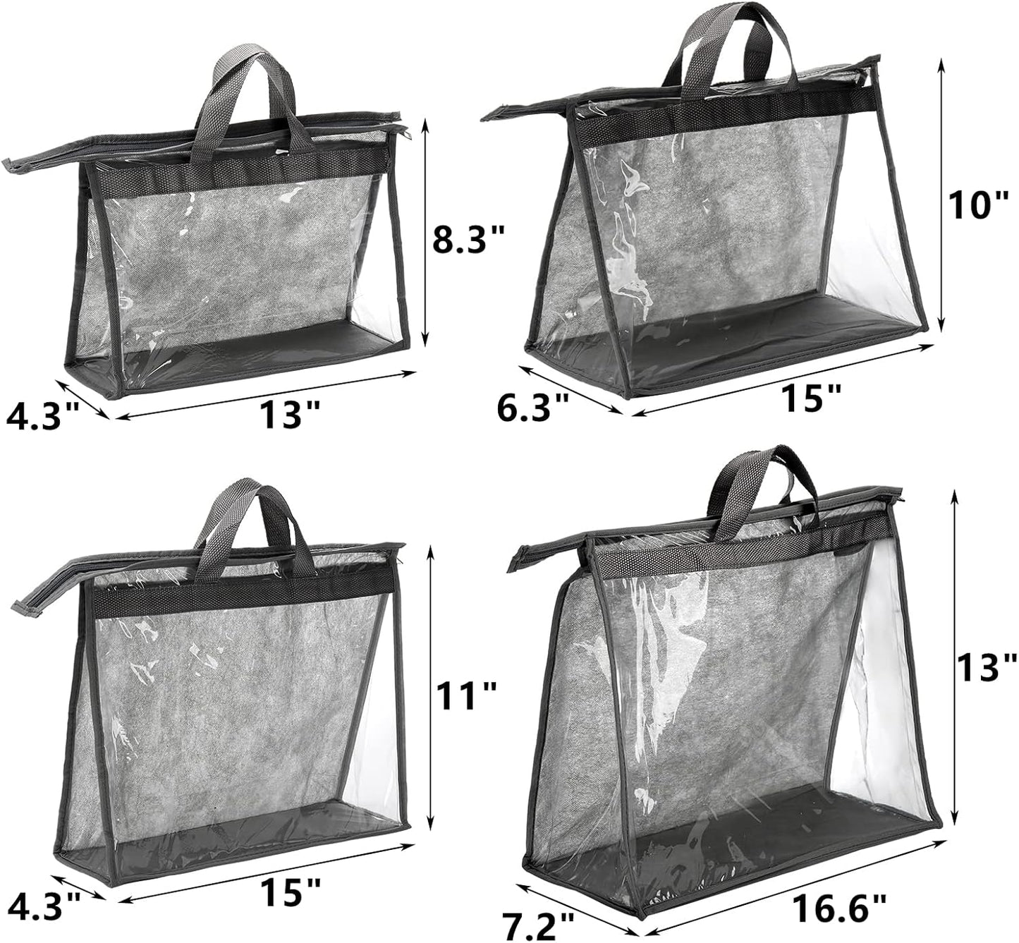 Peohud 12 Pack Dust Bags for Handbags, Clear Handbag Storage Organizer for Closet, Purse Protector Storage Bag with Zipper and Handle, Hanging Dust Cover Bag for Handbag