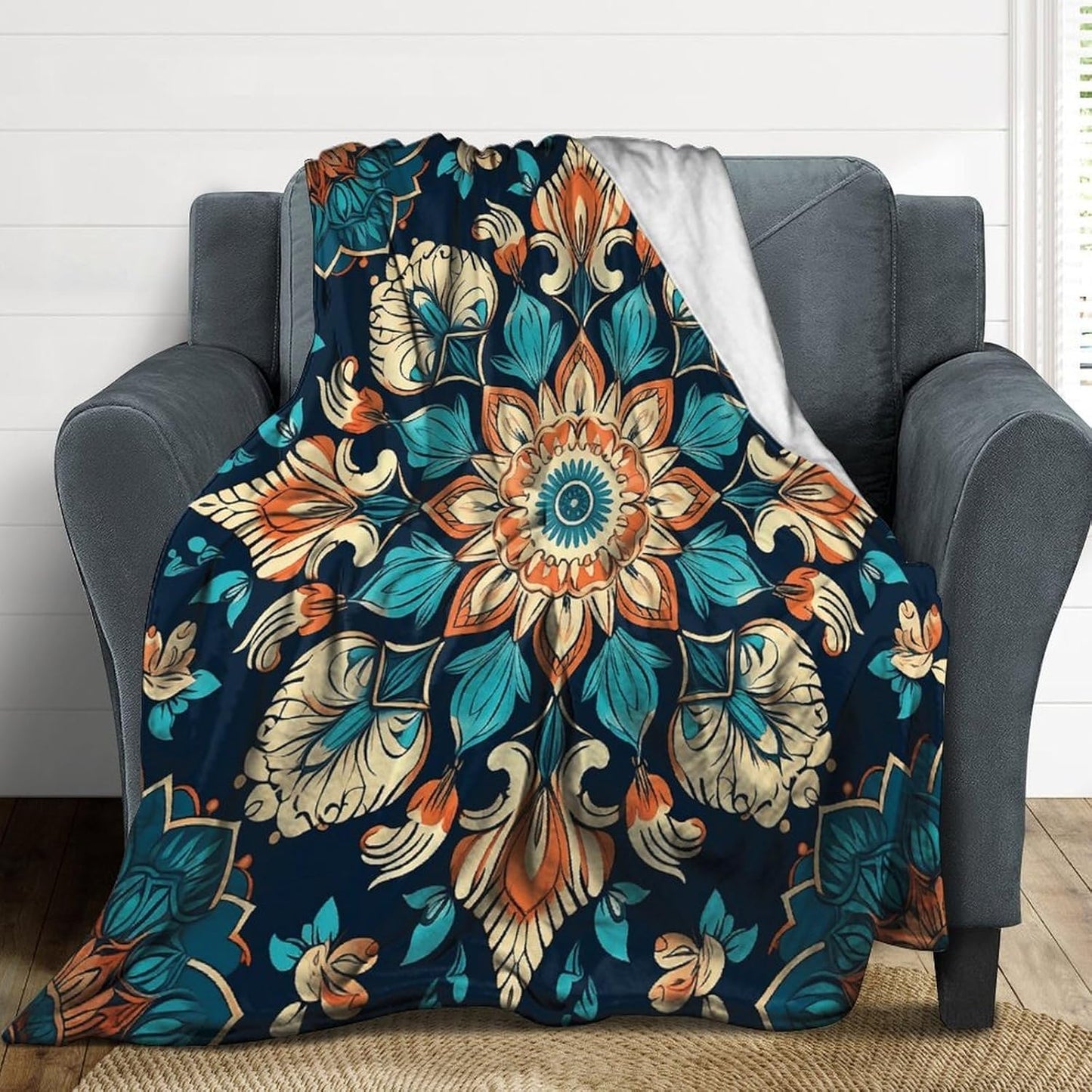 Vintage Mandala Flowers Throw Blanket for Couch Super Soft Warm Lightweight Throw Blankets Cozy Flannel Bed Blanket Cute Decorative Blankets for All Seasons Home Decor Gift 30"*40"（76 * 100cm）