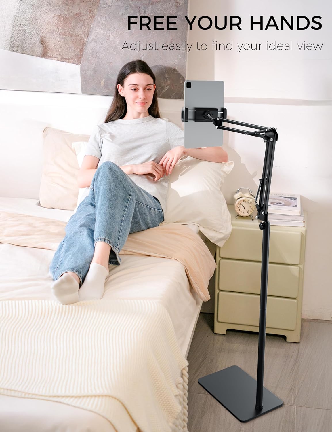 Tablet Floor Stand, 360-degree Rotatable Metal Tablet Stand Holder, Adjustable Kindle Holder, Universal Phone Stand for iPad/iPhoneX/iPad Pro or Other 4.7~12.9 Inch-Screen Devices (Black)