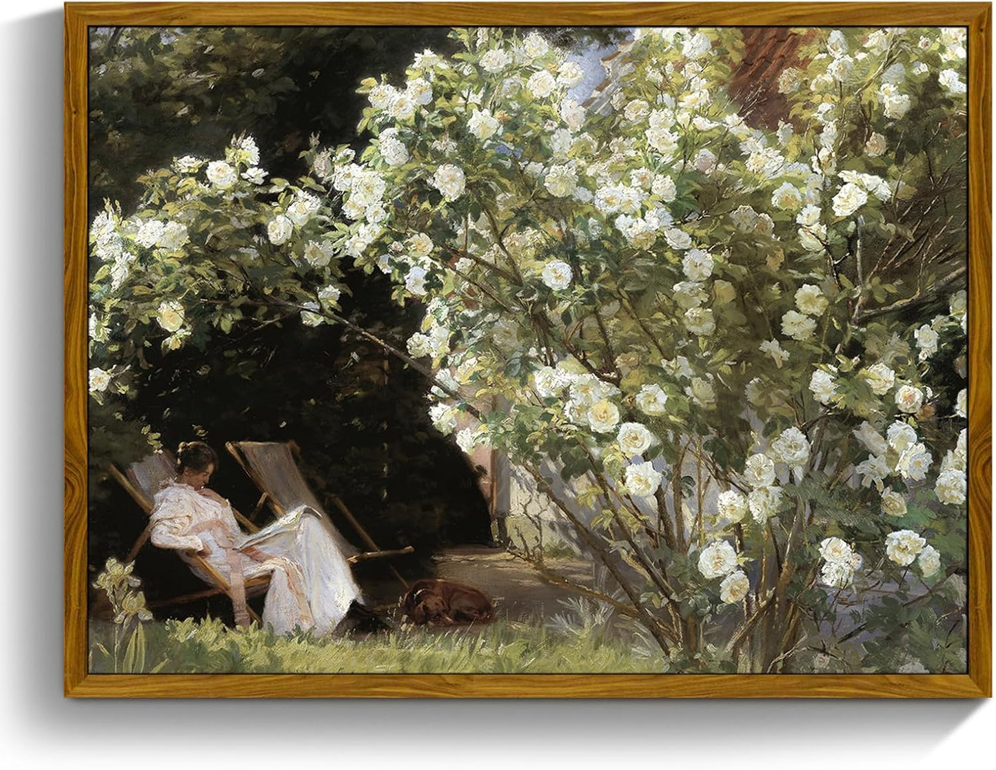 crmotu Vintage Framed Wall Art, Garden Women Canvas Art Prints, Rose Floral Classical Oil Paintings, Green Landscape Rustic Farmhouse Wall Decor Living Room Bedroom Bathroom Aesthetic Pictures 20x30in