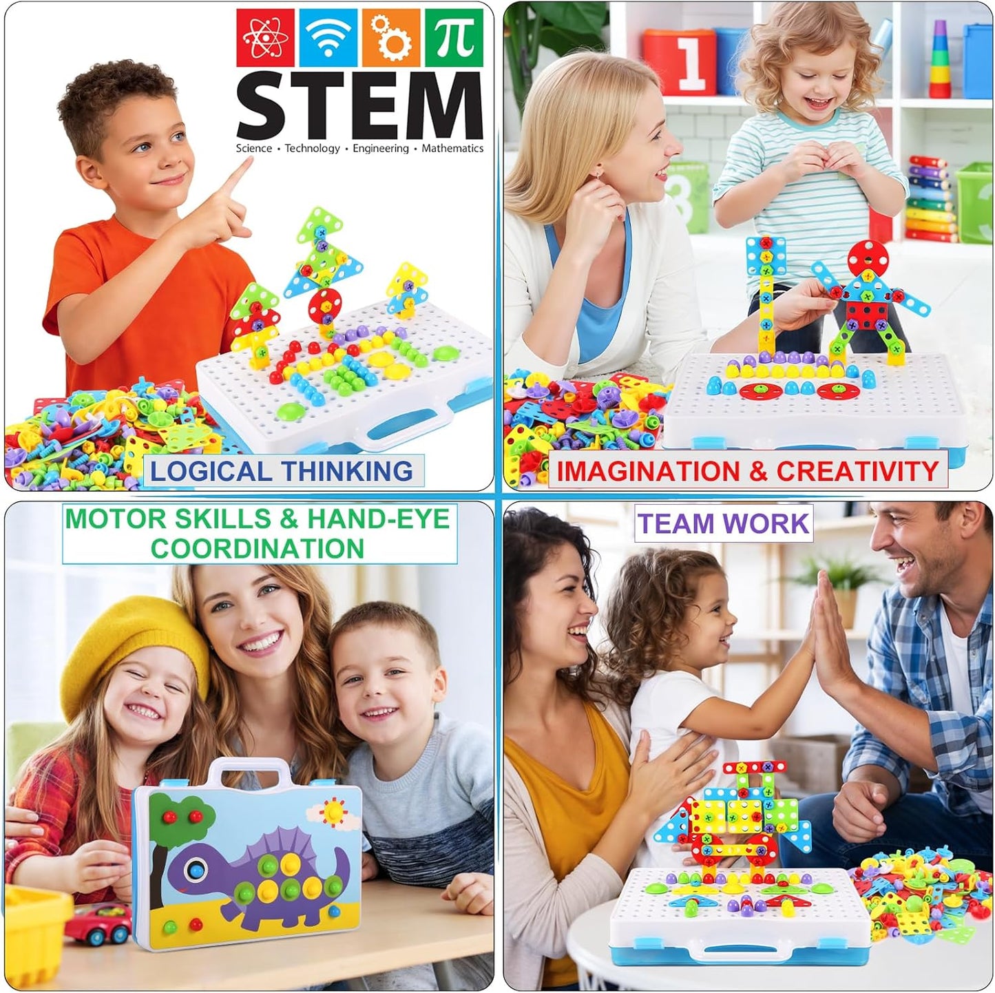 Educational Toys Building Blocks, 244 Pieces Electric Screwdriver DIY Building Toys for Boys and Girls, Educational Construction Building kit for Kids Ages 4 5 6 7 8 9 10 Year Old
