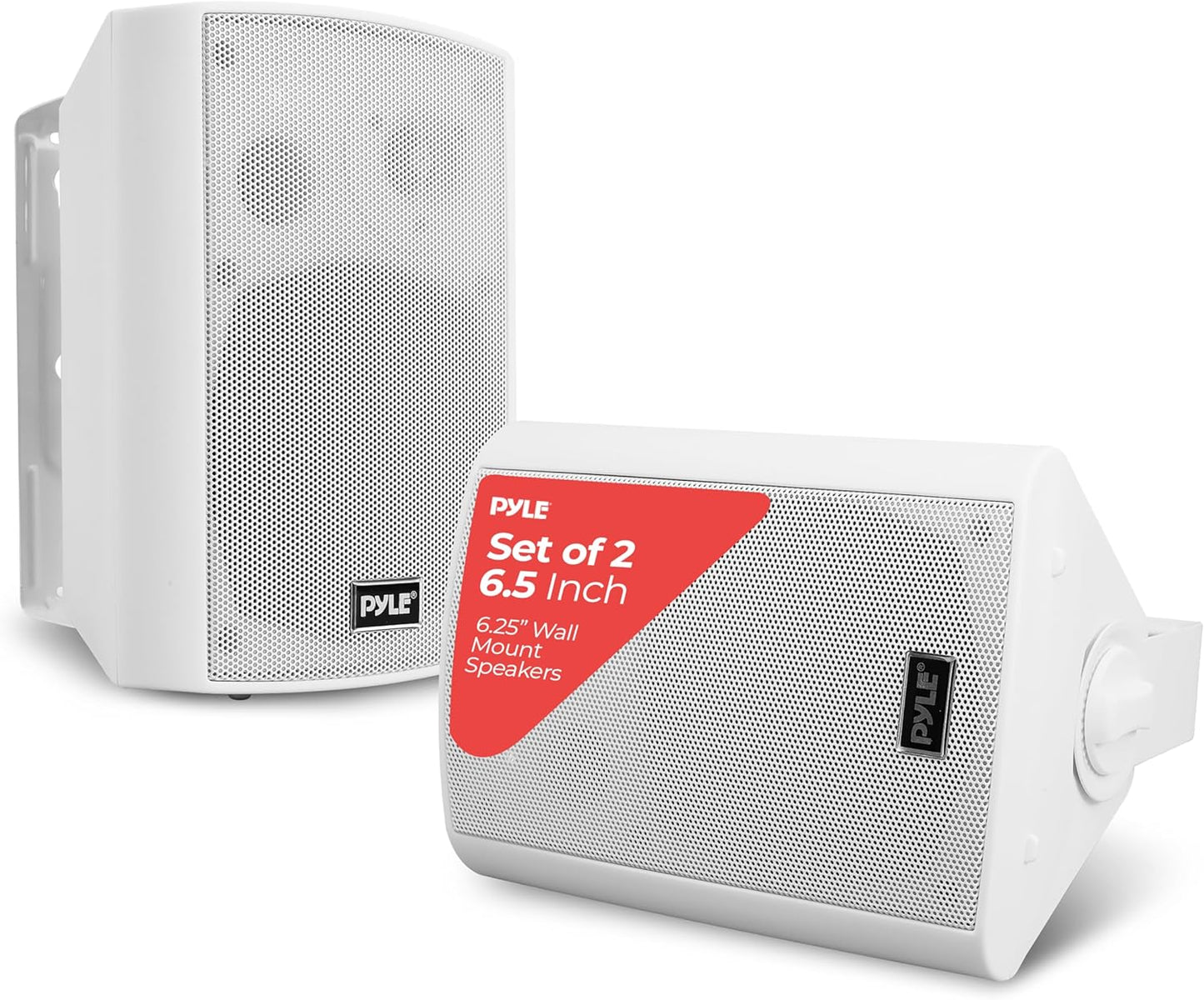 Pyle 6.5 Inch Wall Mount Waterproof Speaker System for Indoor or Outdoor Wireless Bluetooth Surround Sound System, White (2 Pack)