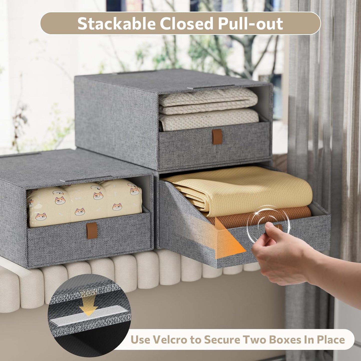 4-Pack Storage Bins with Drawers Large Closet Organizers and Storage Stackable Fabric Clothes Storage Box Collapsible Closet Drawers Organizer for Bedroom Living Room Under Bed (Deep Grey, 21L*4)