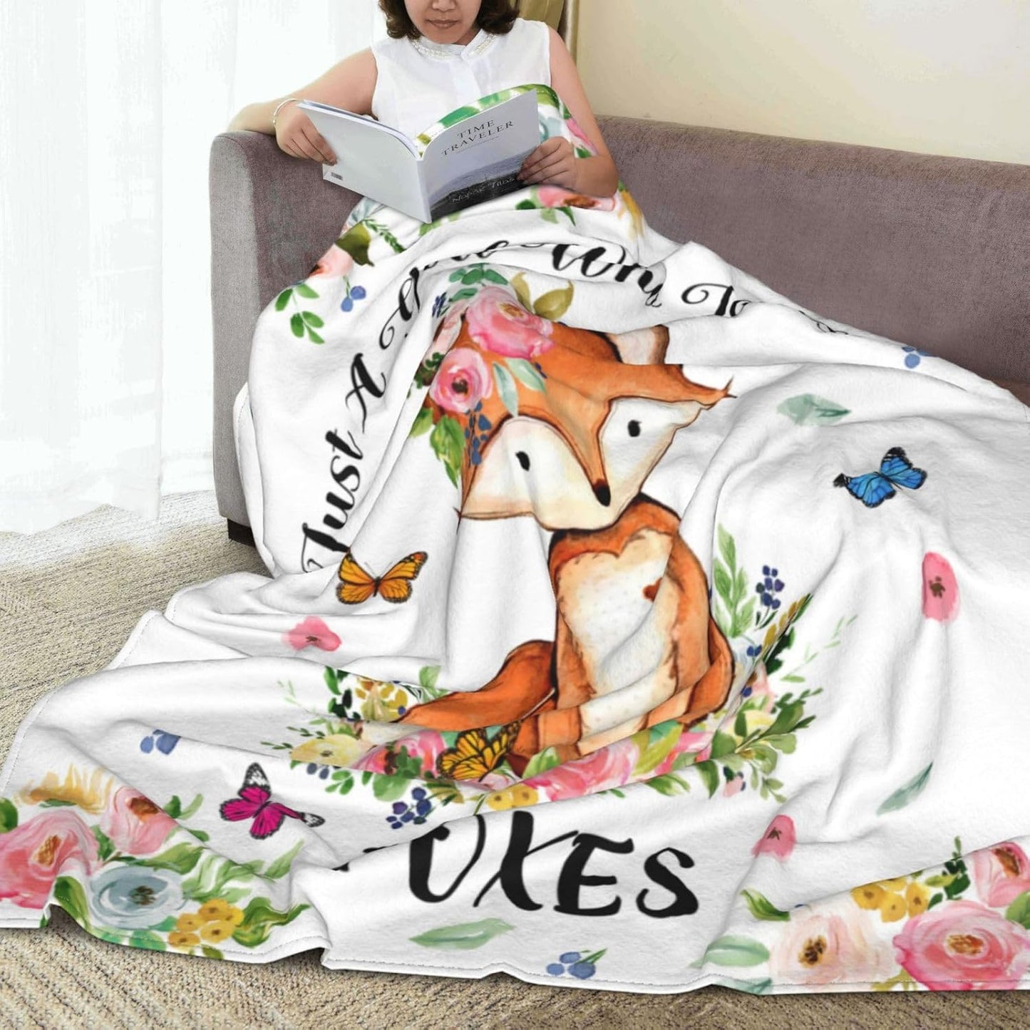 Cute Fox Blanket Just A Girl Who Loves Fox Flannel Throw Blankets Bed Bedding Couch Decor Gifts for Kids Boys Girls Toddler Adults 80"x60"