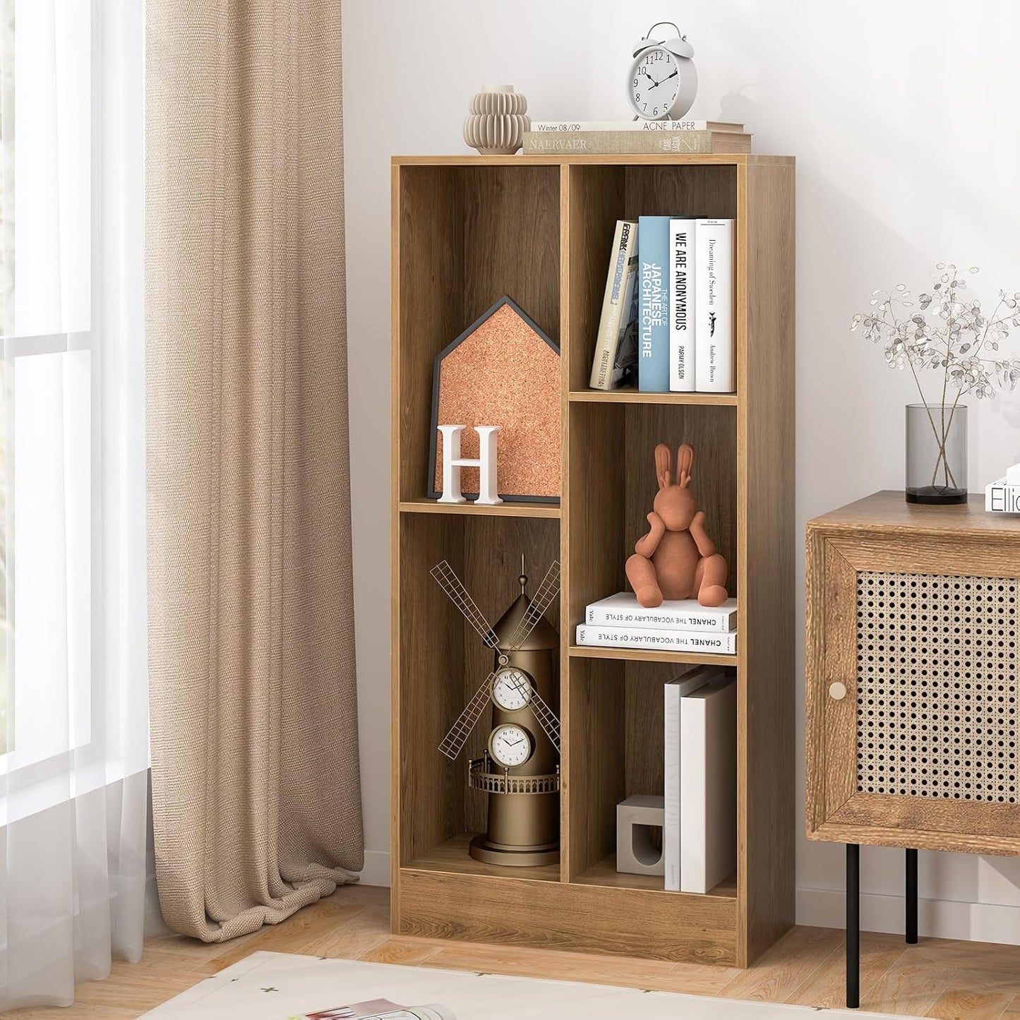 Tangkula 5-Cube Bookshelf, 41”H Floor Bookcase with 2 Anti-Tipping Kits, Freestanding Storage Organizer, Home Office Display Shelf for Small Spaces, Dorms (1, Natural)