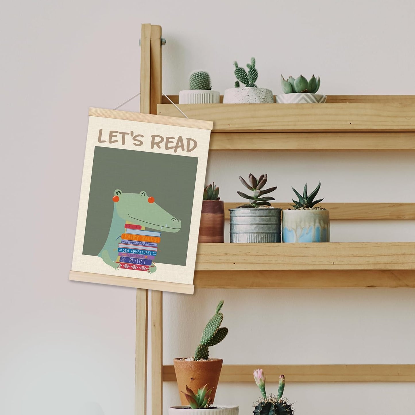 HUGANE Dinosaur Wall Decor, Let's Read Dinosaur Wall Art Poster, Posters for Boys Kids Room Playroom Nursery Classroom, Reading Nook Decor,2x16 Inches(Color-2)