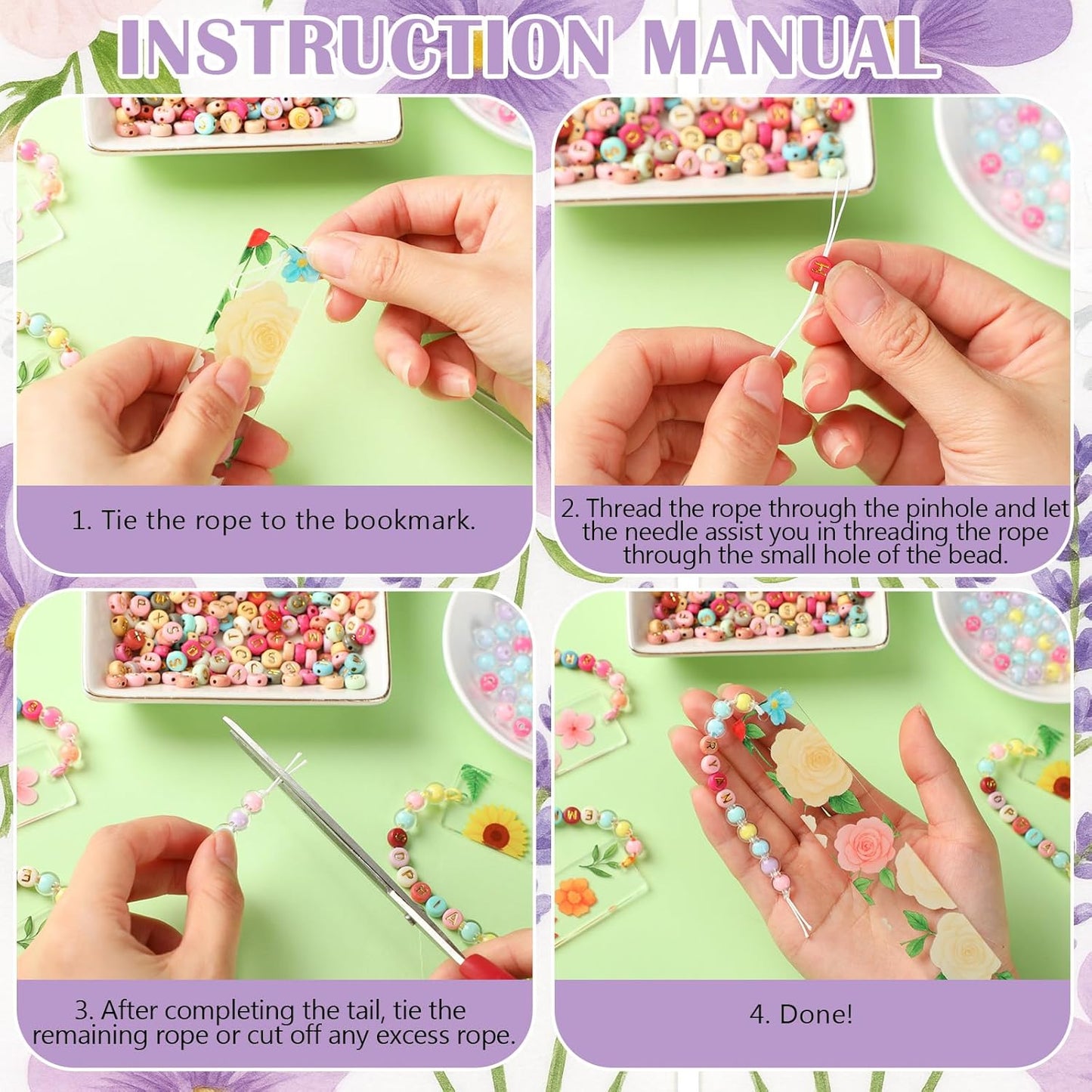 8 Pcs DIY Beadable Bookmarks Craft Kit with 280 Beads Beadable Items Bookmark Making Kit for Reading Women Adults Jewelry Pendant Charm Gift for Christmas Book Lovers Teacher Office Supplies