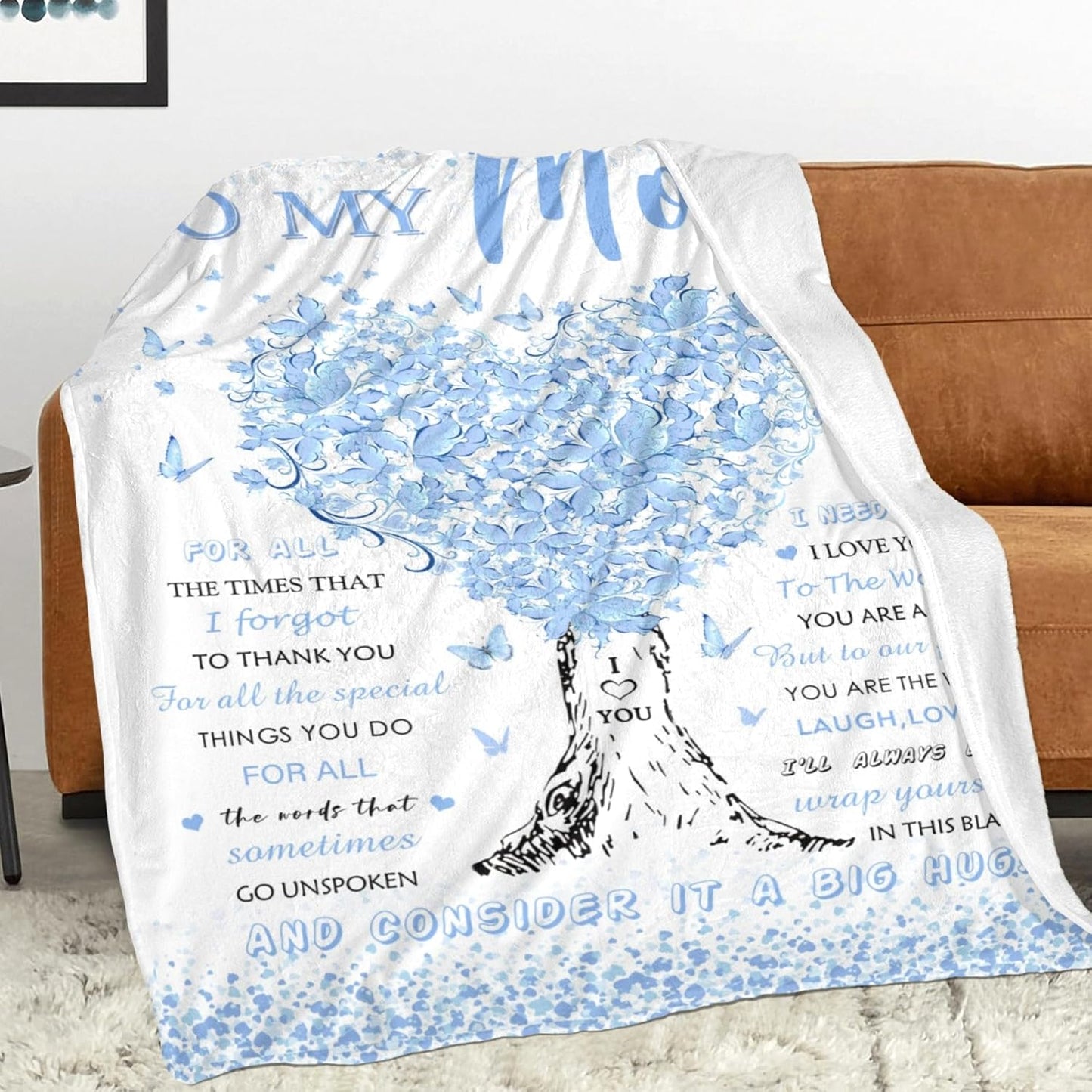 Mom Blanket, Gift for Mom from Daughter Son, Unique Blue Women Throw Blanket Gifts for Mothers Day Anniversary Christmas, Super Soft Warm Flannel Blankets 60"X50" for Couch Bedroom Livingroom