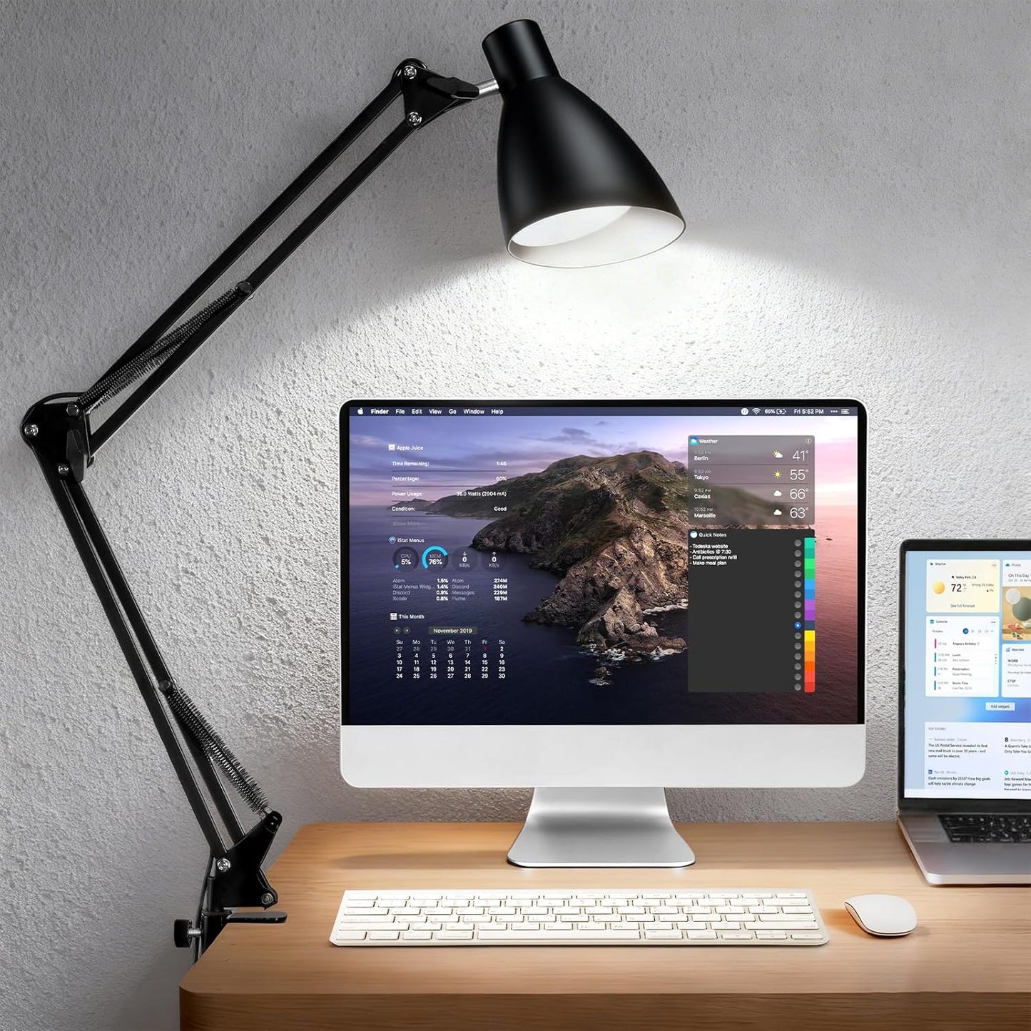 Led Desk Lamp for Home Office - Adjustable Gooseneck Table Stand with Clamp 5 Color Modes and 10 Brightness for Architect Puzzle Light Reading Craft Computer Work Study Sewing(Black)