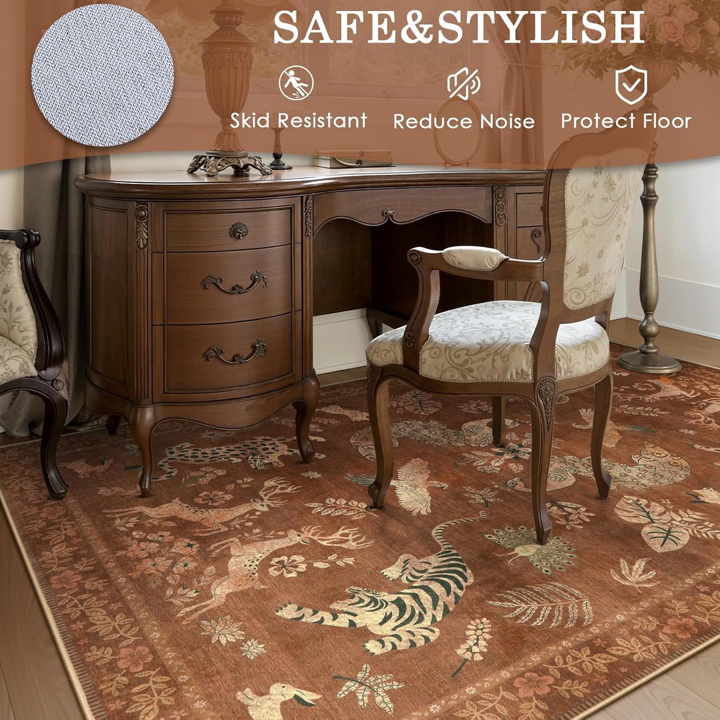 Moynesa Vintage Living Room Rug 8x10, Washable Area Rugs for Dining Room Under Kitchen Table, Bedroom, Oriental Stain Resistant Non Slip Large Indoor Carpets (8x10 Terracotta)