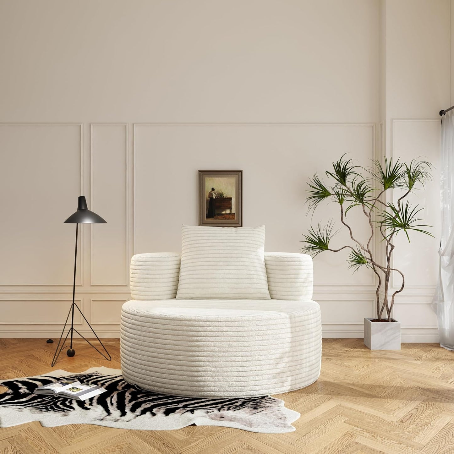 37.4" Boneless Round Chair, Oversized Chaise Lounge Cloud Chair Indoor, Upholstered Corduroy Deep Seat Sofa Accent Chair, No Assembly Required, for Living Room Bedroom Apartment