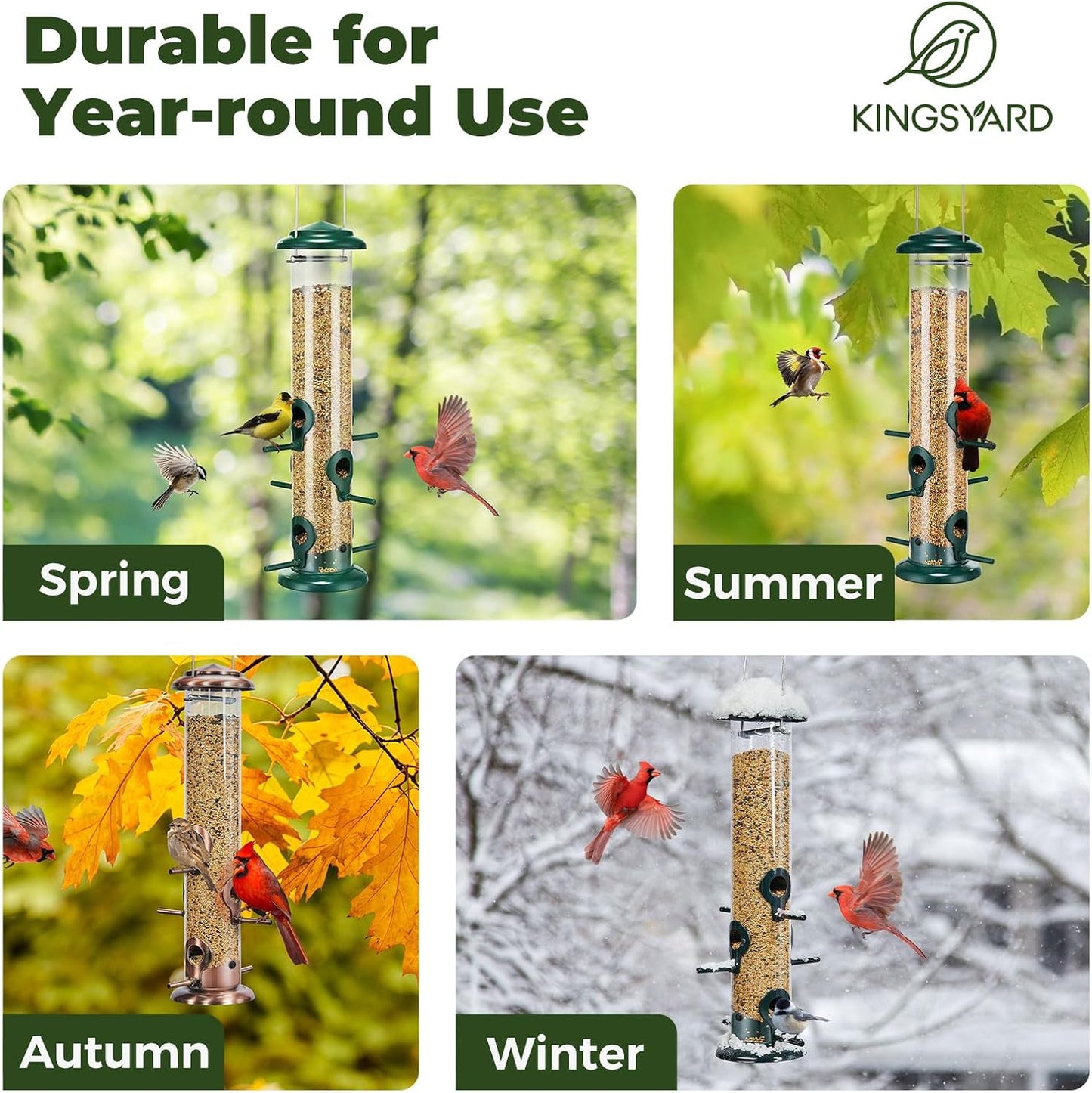 Kingsyard Metal Bird Feeders for Outdoors Hanging, Tube Bird Feeder with 6 Feeding Ports, 15 Inch, Chew-Proof & Weatherproof, Antique Copper
