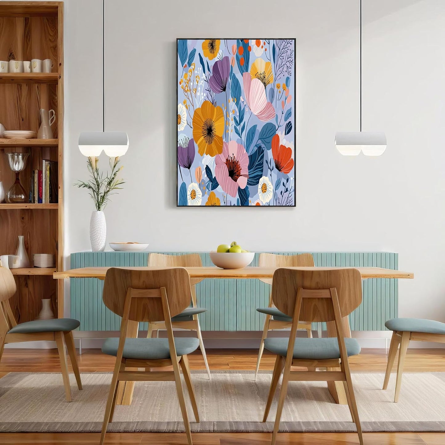 GDJSMIN Scandinavian Style Wall Art, Yellow-Pink Floral Pattern Poster For Reading Room Living Room Decor 16X 24 Inch Unframed