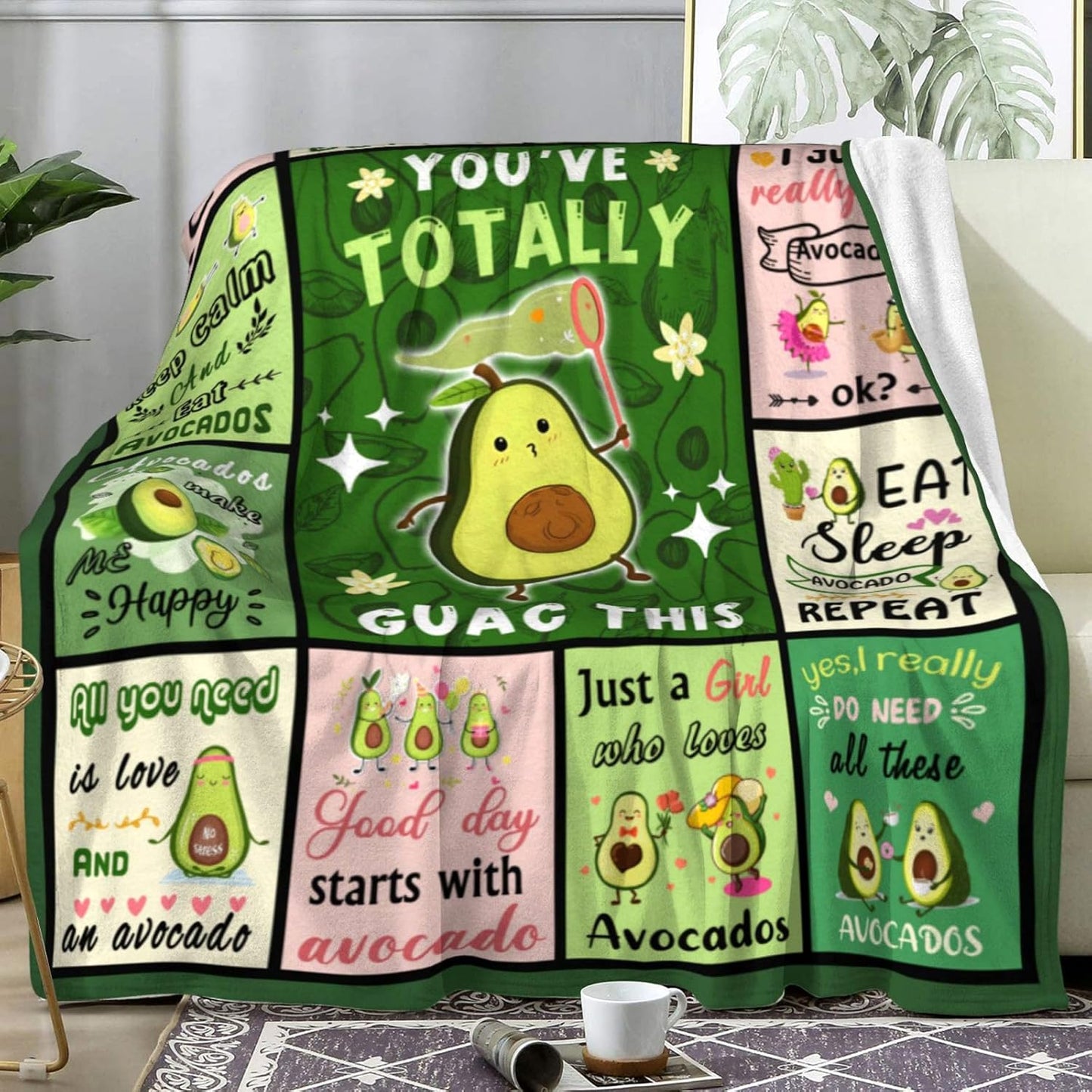 Avocado Blanket Cartoon Avocados Throw Blankets Funny Fruits Blankets for Girls Boys Women Best Christmas Birthday Avocado Gifts for Bedroom Living Rooms All Season 50"x40"