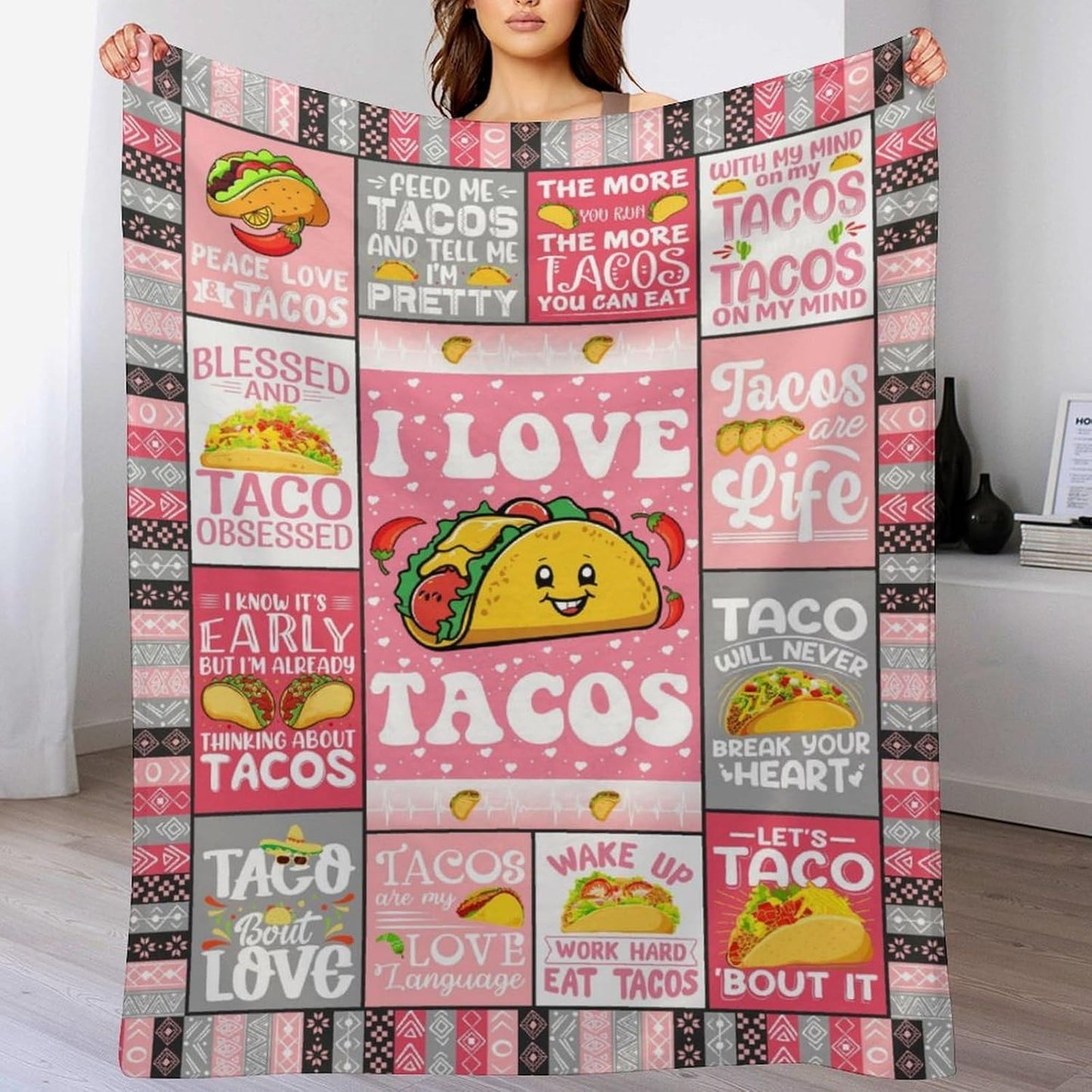 Tacos Throw Blanket - Soft Flannel Blankets for Teens Adults Women Men Tacos Lovers - Warm Food Throw Blankets for All Season Lap, Chair, Sofa - 70"x50"