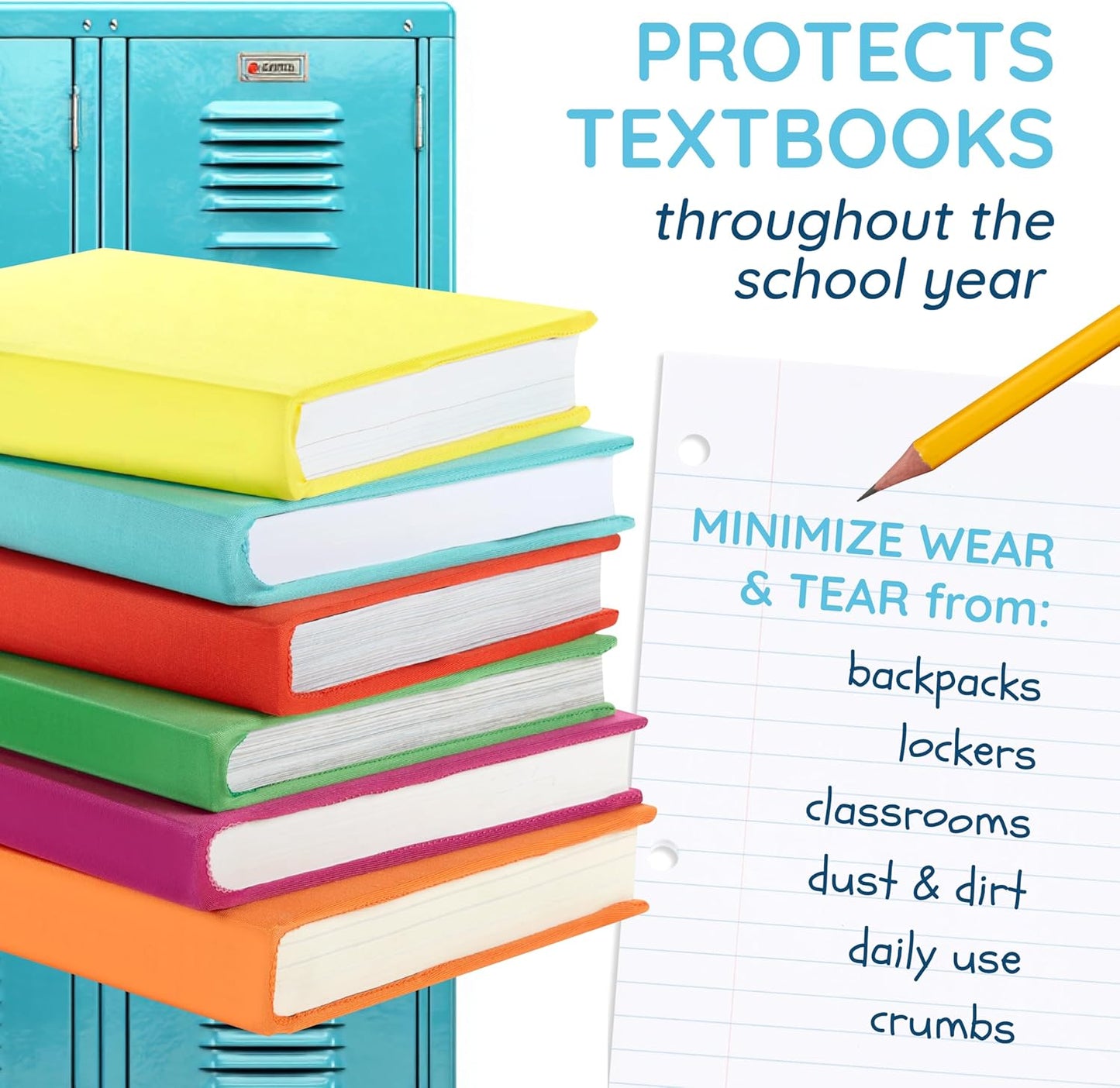 Blue Summit Supplies 6 Stretchable Book Covers for Hardcover, Colorful Fabric Book Cover for Classroom Textbook Protection and Care, Assorted Colors, for 11" by 11" Books, Stretchy