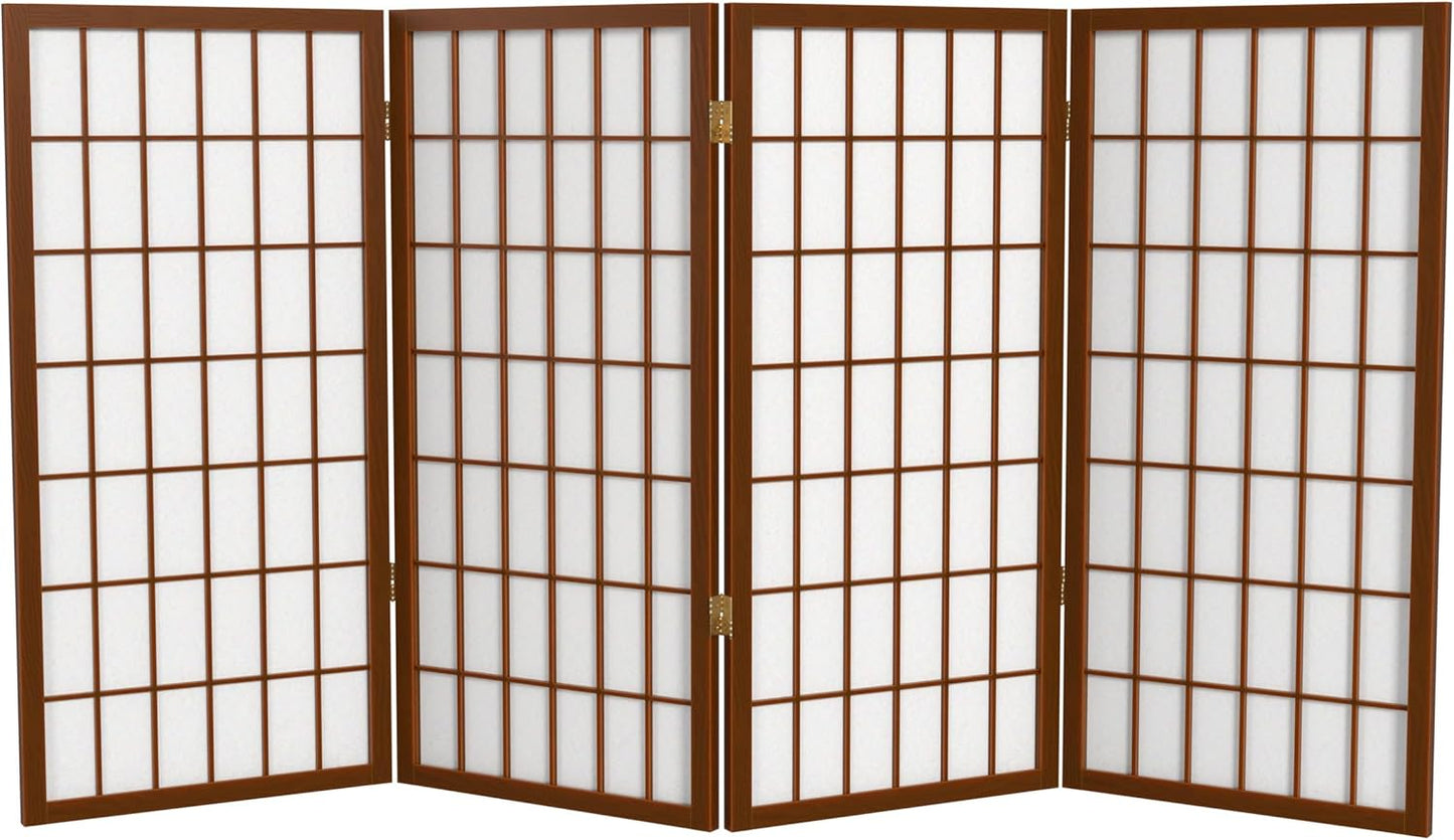 3 ft. Short Window Pane Shoji Screen - Walnut - 4 Panels