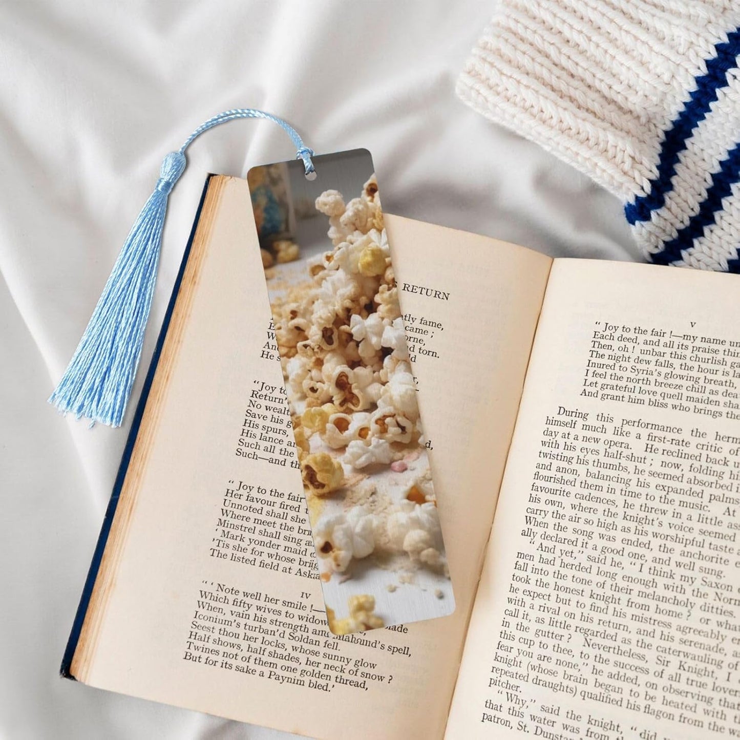 Sprinkle Popcorn Bookmarks Gifts for Women Men, Wooden Bookmarks for Book Lovers, Vintage Book Marks Ornaments with Tassel, Unique Personalized Reading Page Markers Sky Blue