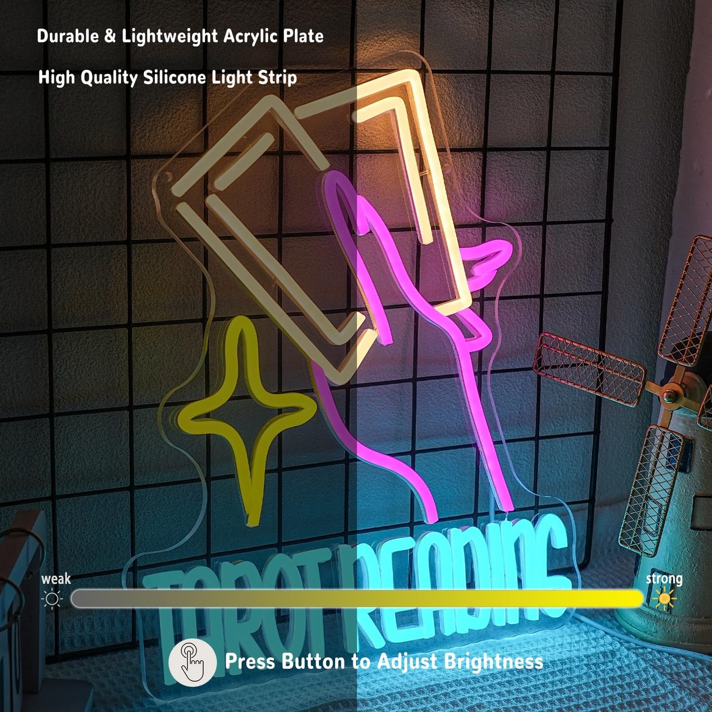 Tarot Reading Neon Sign for Wall Decor Tarot Neon Light Divination LED Neon Sign Colorful Led Neon Light for Tarot Hall Card Studio Bedroom Shop Decoration
