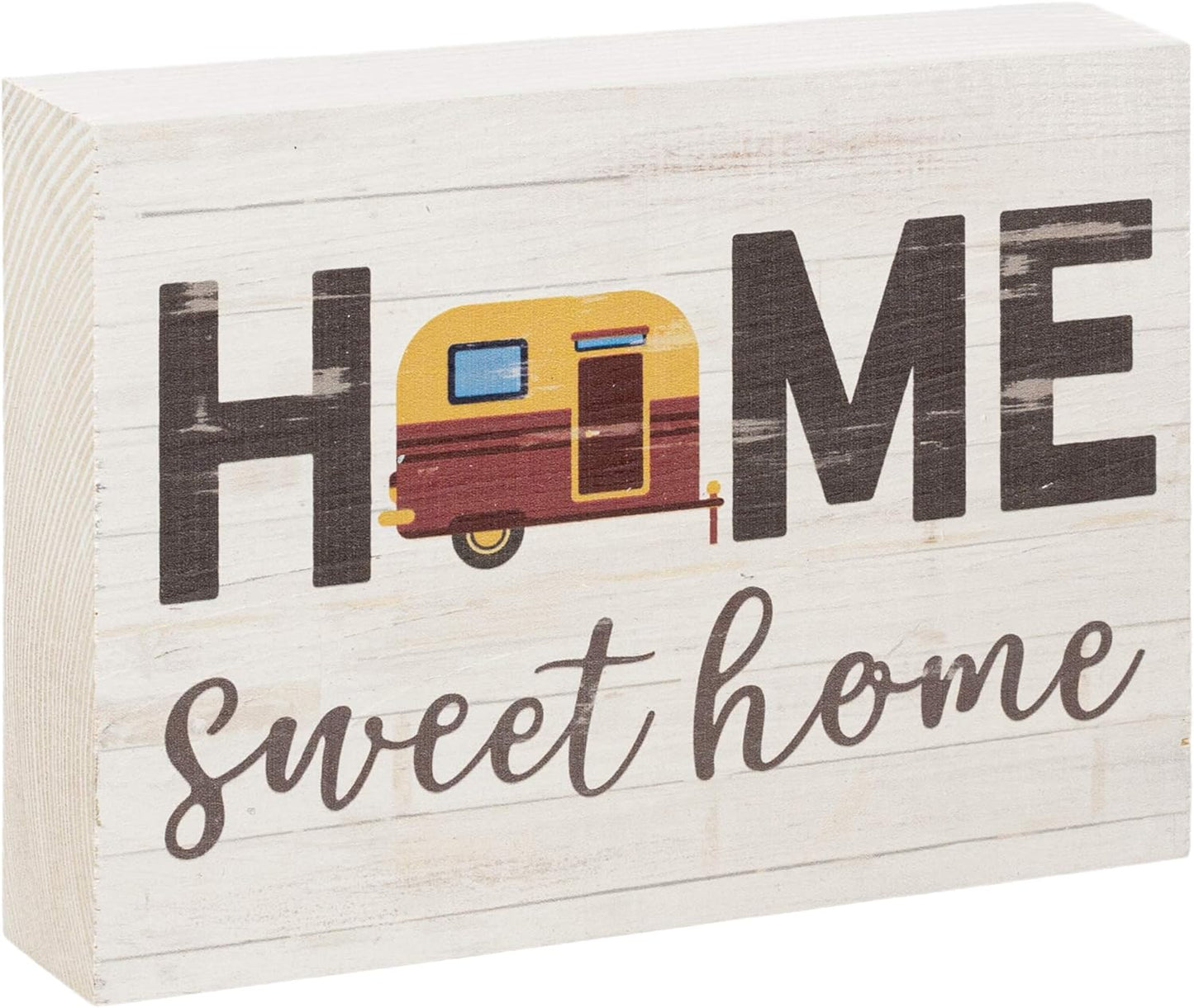P. Graham Dunn Home Sweet Home Camper Whitewash 7.25 x 5.5 Solid Wood Barnhouse Block Sign