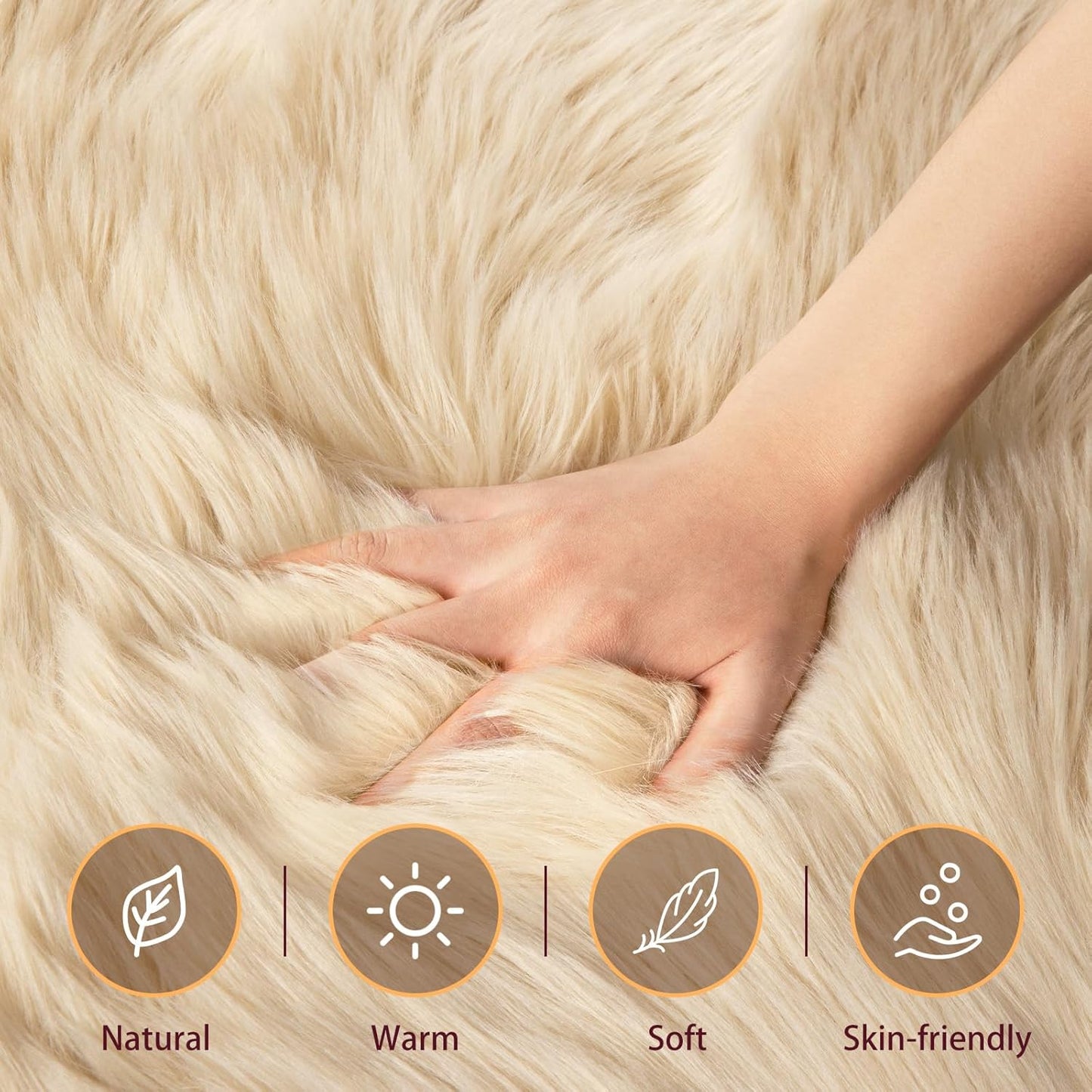 Ciicool Ultra Soft Faux Sheepskin Fur Rug Fluffy Chair Rug for Sofa Couch Seat Cushion.Shaggy Furry Small 2x4 Beige Bedroom Fuzzy Carpet for Living Room Kid's Room Nursery Decor