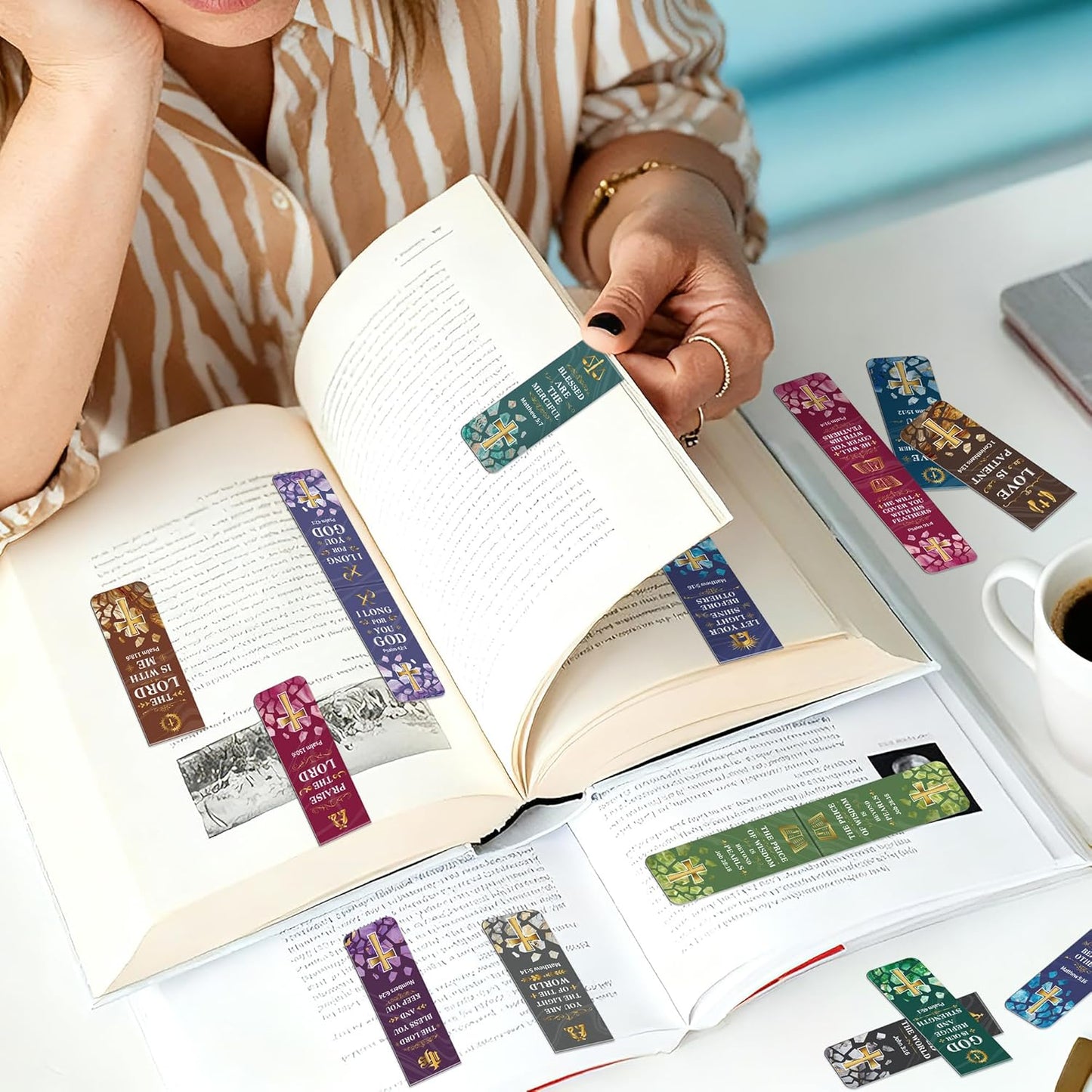 96Pack Magnetic Bookmarks Bible Bookmark Christian Bookmarks Bulk Book Marks for Reading Women Men Adults Kids Book Lovers Gifts, Cute Personalized Religious Magnet Bookmark Clips (Christian)