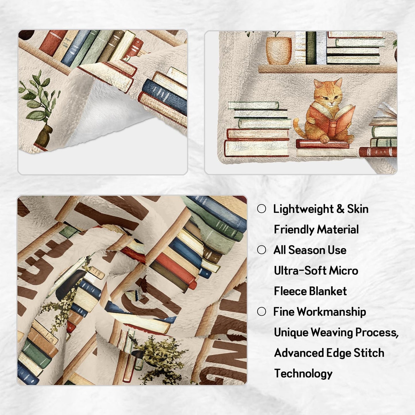 CUJUYO Book Lover Gifts for Women Men Blanket 50"x40" - Librarian Gifts Throw - Book Club Gifts for Reading Lovers Bookish - Literary Gift Ideas - Best Bookworm Gifts for Birthday Christmas Graduation