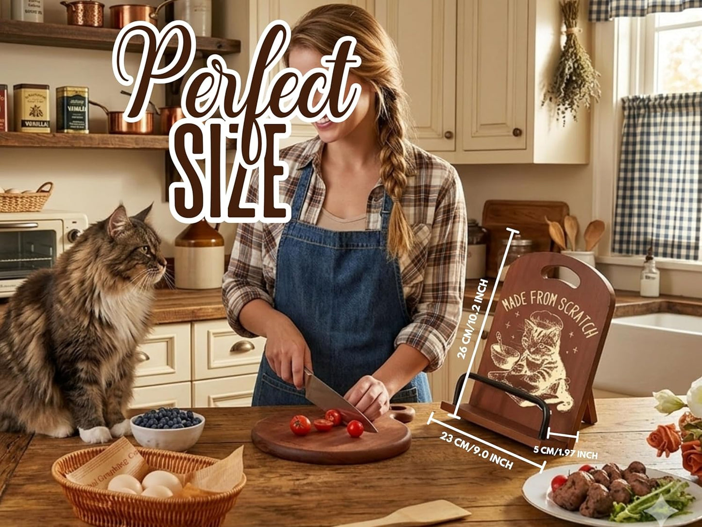 InnoBeta Cat Lover Gifts for Women, Cookbook Stand for Kitchen Counter, Perfect Gifts for Cat Lovers on Birthday, Adjustable Tablet Recipe Book Holder, Unique Kitchen & Home Decor