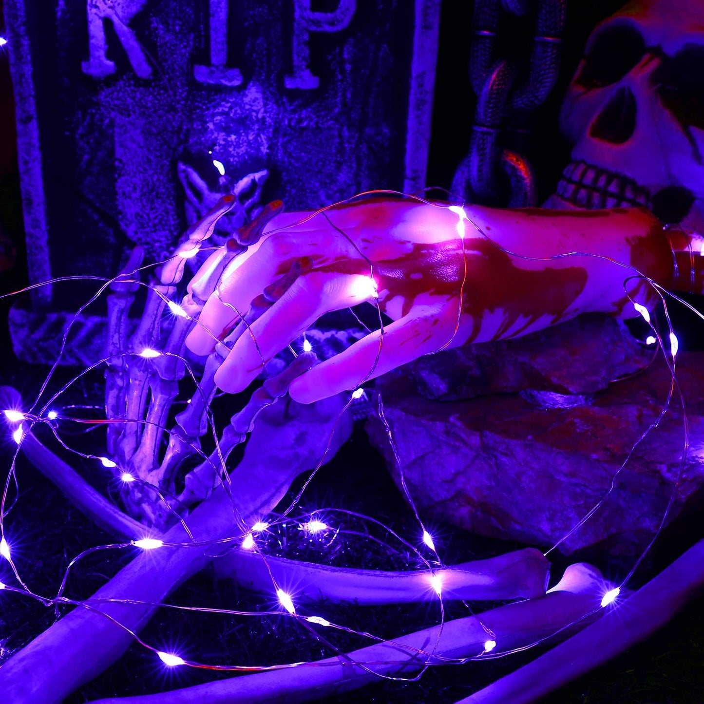 Brizled Purple Halloween Lights, 19.47ft 60 LED Purple Fairy Lights, Battery Powered Twinkle/Steady On Halloween String Lights Indoor Silver Wire Mini Starry Lights for Party, Xmas, Room Decor, 2 Pack