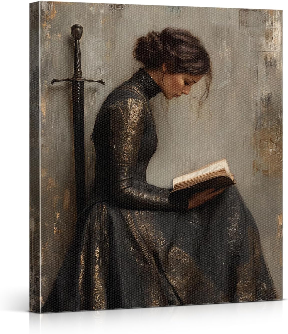 Victorian Woman Reading Wall Art Print - Vintage Dark Academia Canvas Poster Painting - Moody Wall Decor for Home Reading Nook Library 8x10 Inch Framed