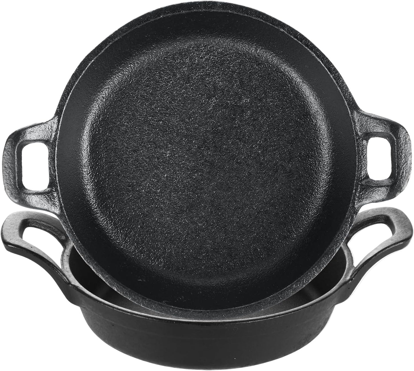 2 Pack Mini Cast Iron Skillet, 7 x 7 x 1.7 Inch Small Cast Iron Frying Pan with Handle, Pre-Seasoned Cast Iron Skillet Set, Black Casserole Dish for Kitchen, Indoor, Outdoor, Picnic