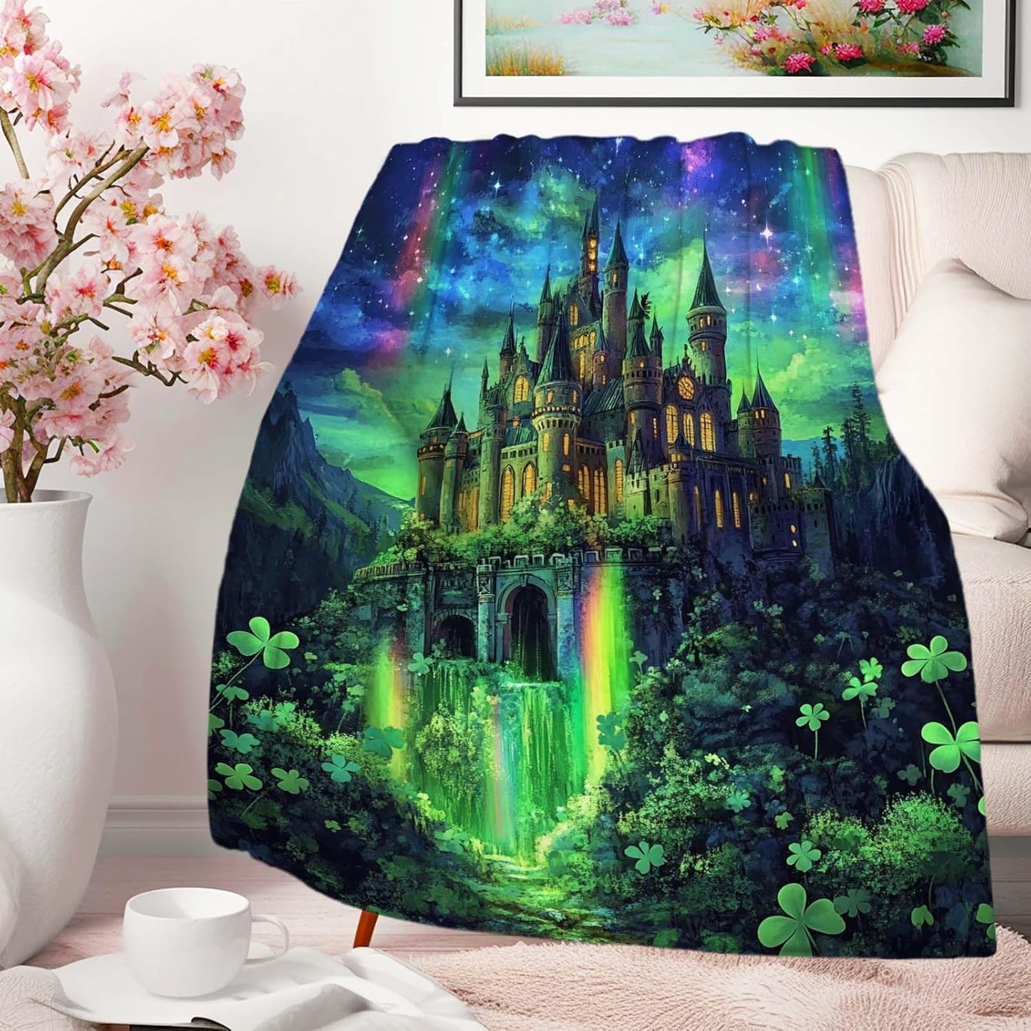Fantasy Castle Throw Blanket 60x80 Inches | Aurora Magical Fleece Blanket for Couch Sofa Bed | Fairy Tale Landscape Decorative Throw | Soft Cozy Gift for Women Girls