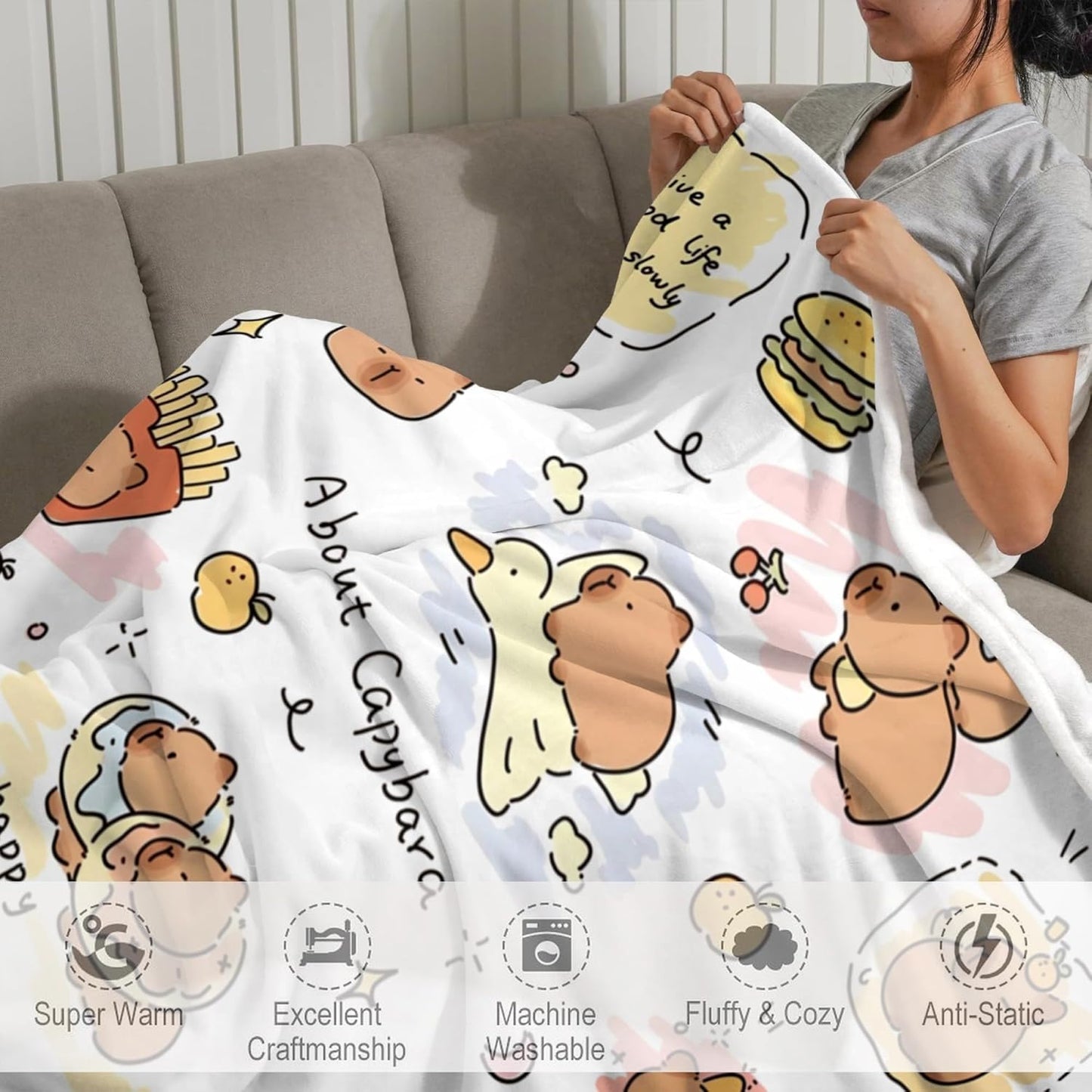 Capybara Gifts Blanket, Soft Cozy Flannel Throw for Kids Boys Girls, Cute Animal Plush Gift for Capybara Lovers, Kawaii Stuff Decor for Room Couch Sofa(40x50in)