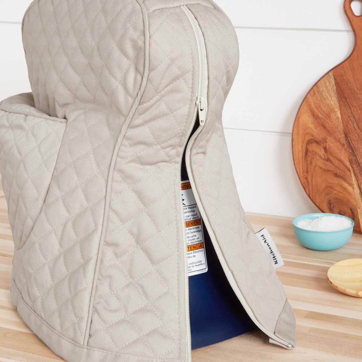 KITCHENAID Fitted Tilt-Head Stand Mixer Cover with Storage Pocket, Quilted 100% Cotton,14.4"x18"x10", Milkshake
