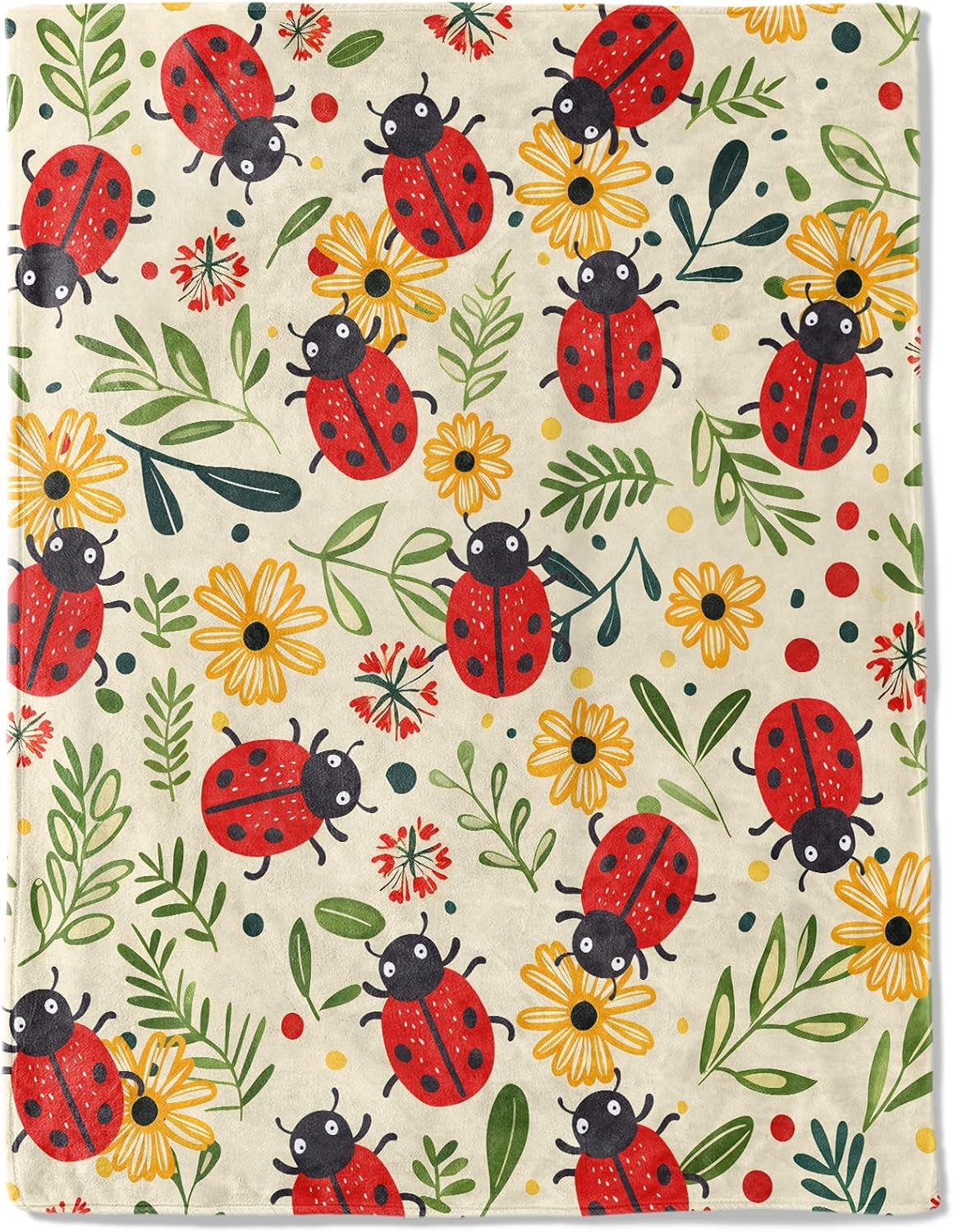 Cute Ladybug Flannel Blanket - Lightweight Soft Cozy Unique Gifts Blankets for Kids,Adult,Women, Nature Lovers,Cute Colorful Flower Throw,Home Room Modern Decor 40x50in